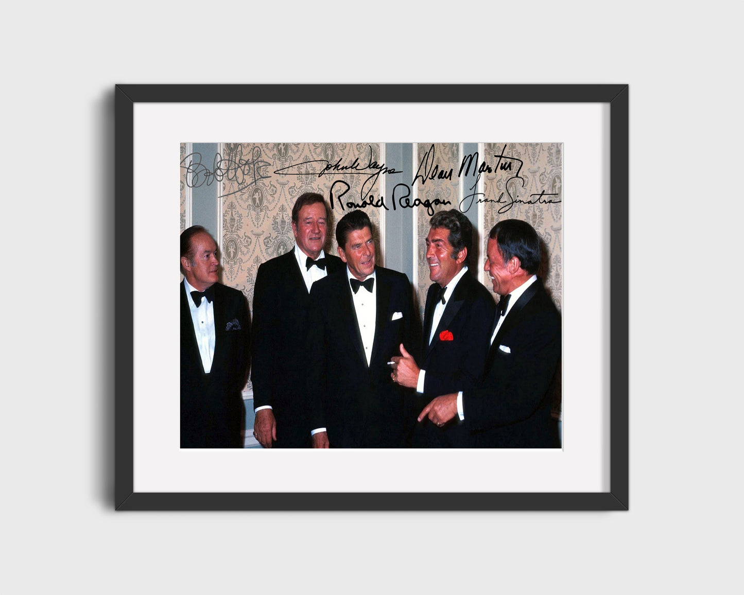 History Poster Print: Bob Hope With Friends Autograph Promo Print - John Wayne, Dean Martin, Ronald Reagan and Frank Sinatra - vintageframedprints.com