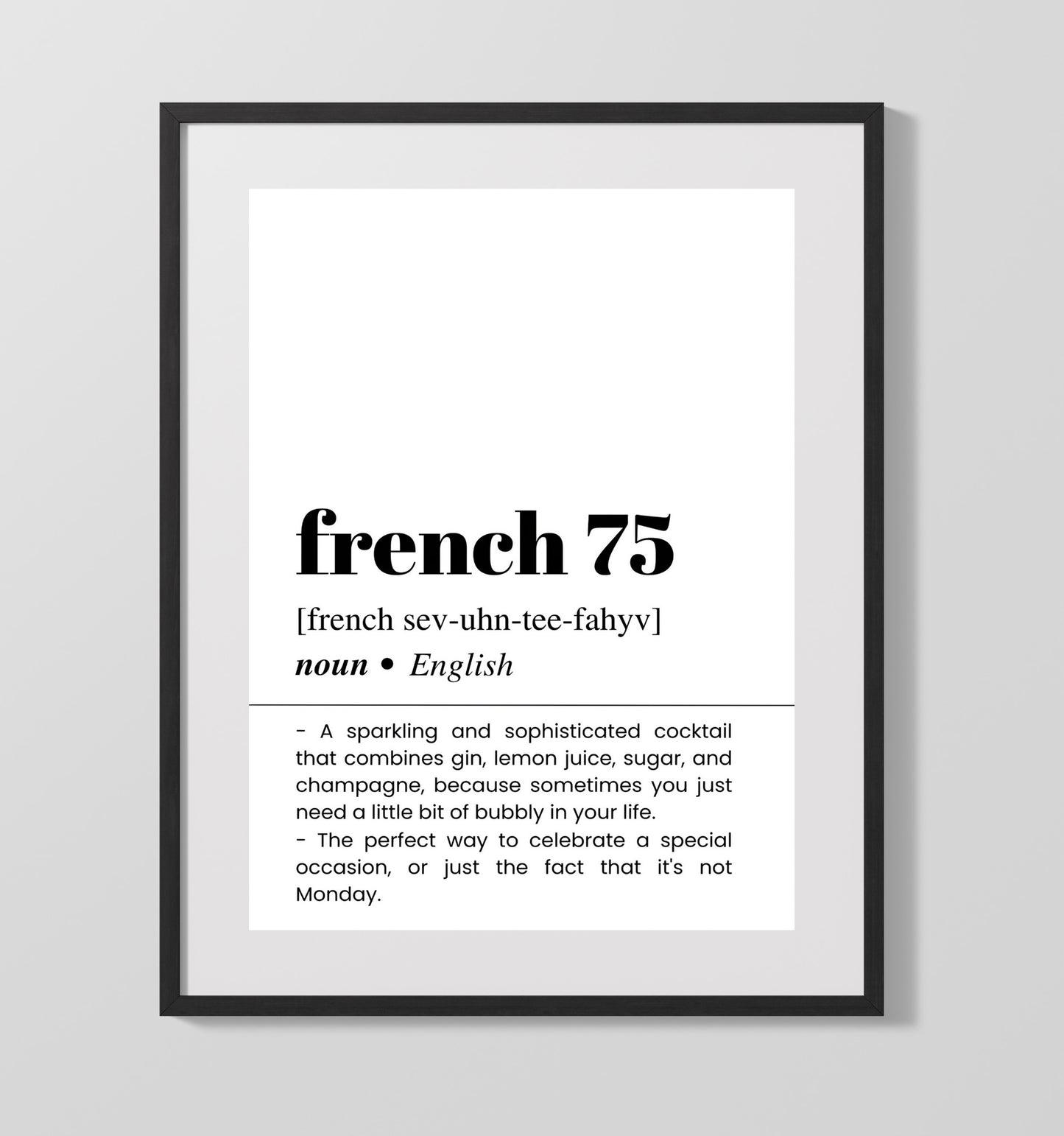 French 75 - Sparkling Celebration - Gallery Frame bar dictionary wall art