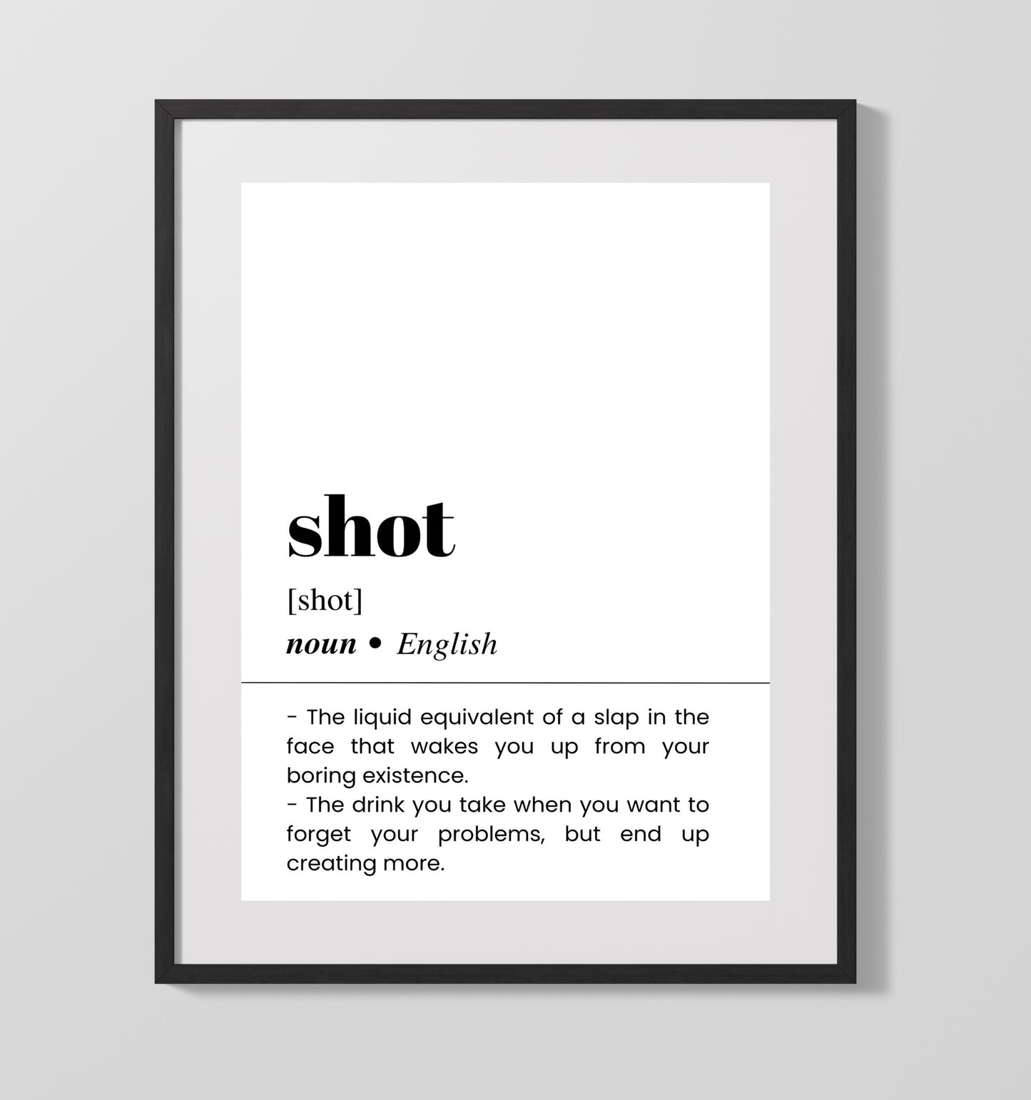 Shot - Liquor Serving - Gallery Frame bar dictionary wall art