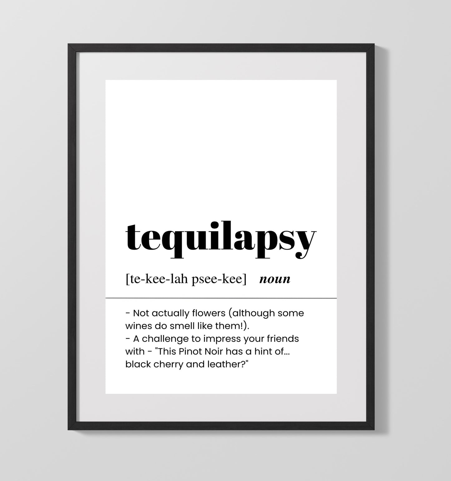 Tequilapsy - Pretentious Wine Tasting Notes - Gallery Frame bar dictionary wall art