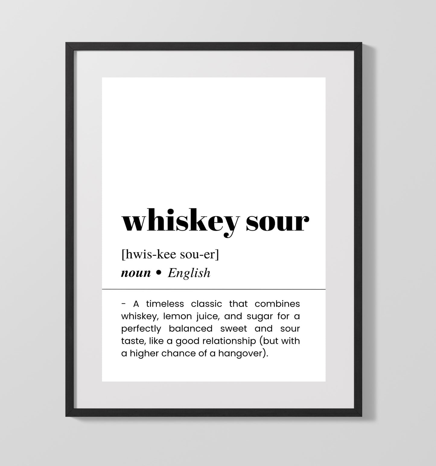Whiskey Sour - Sweet-and-Sour Classic - Gallery Frame bar dictionary wall art