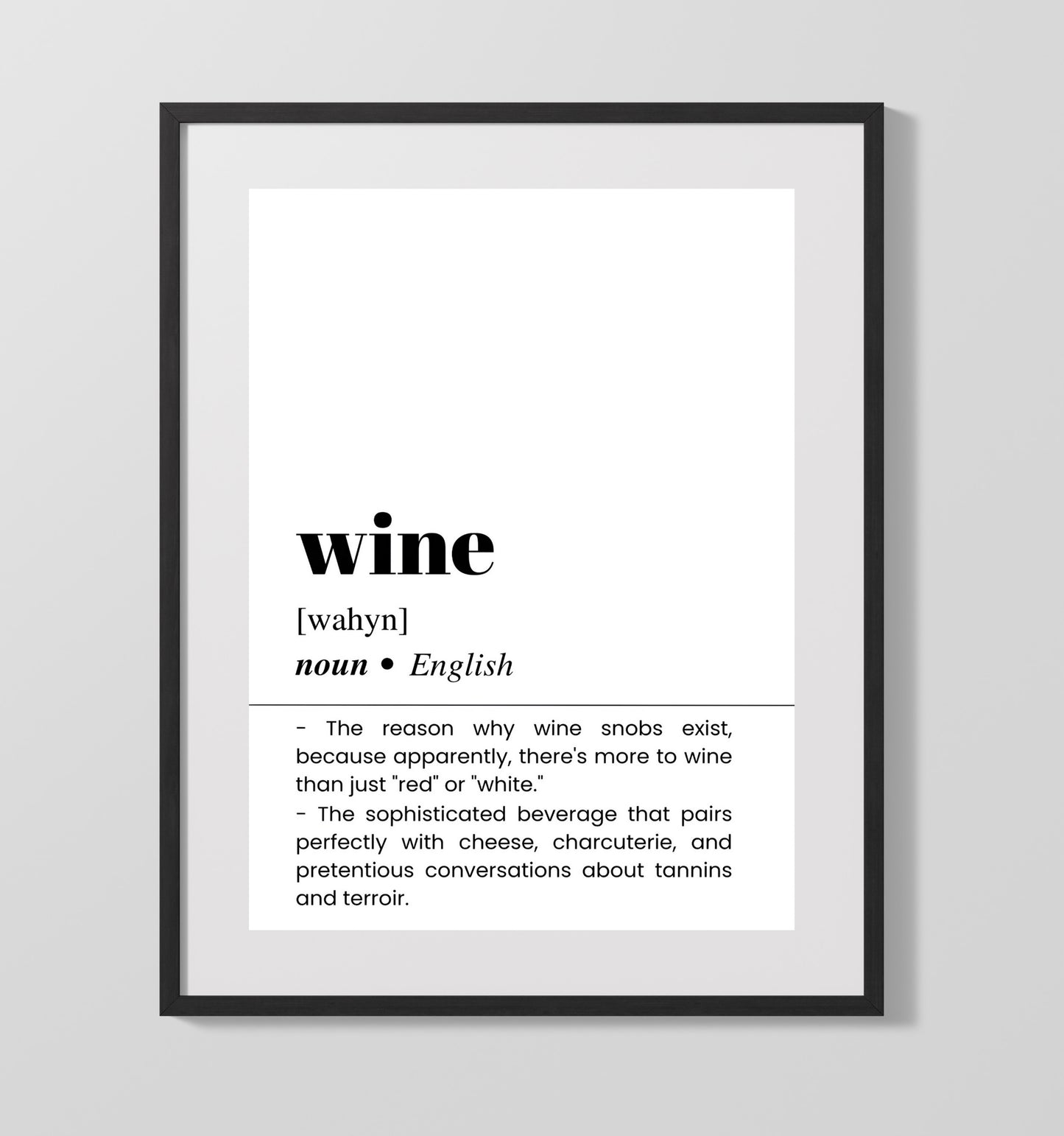 Wine - Sophisticated Pairing - Gallery Frame bar dictionary wall art