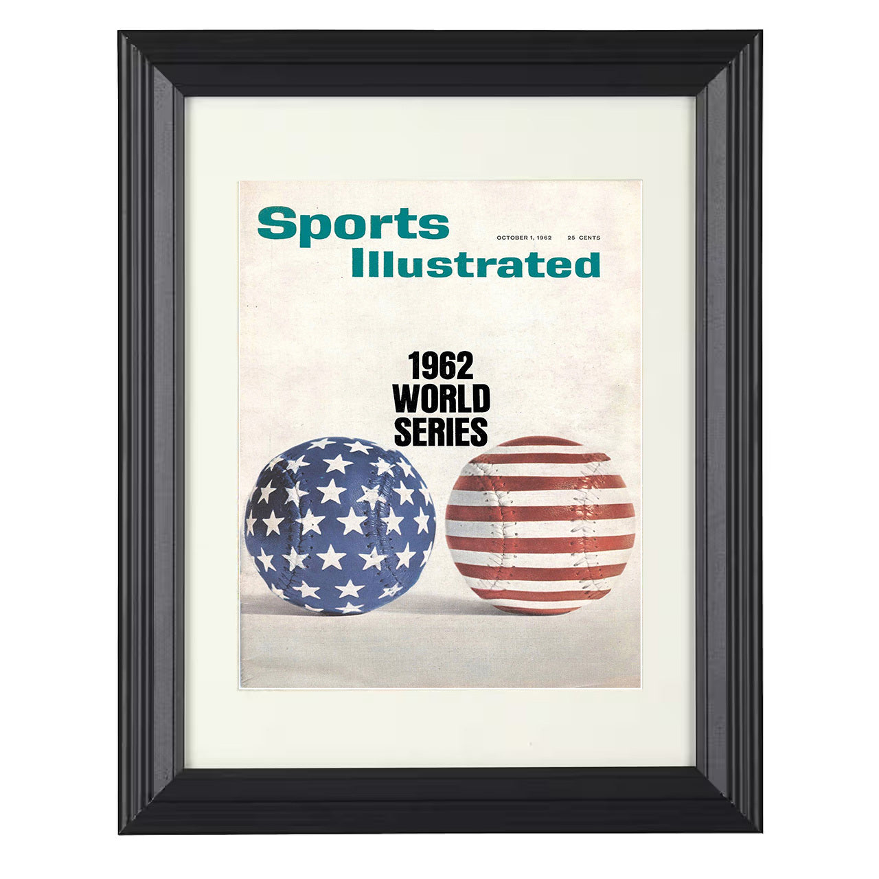 1962 Series - American Flag Baseball SI Cover 8x10 black beveled framed baseball wall art