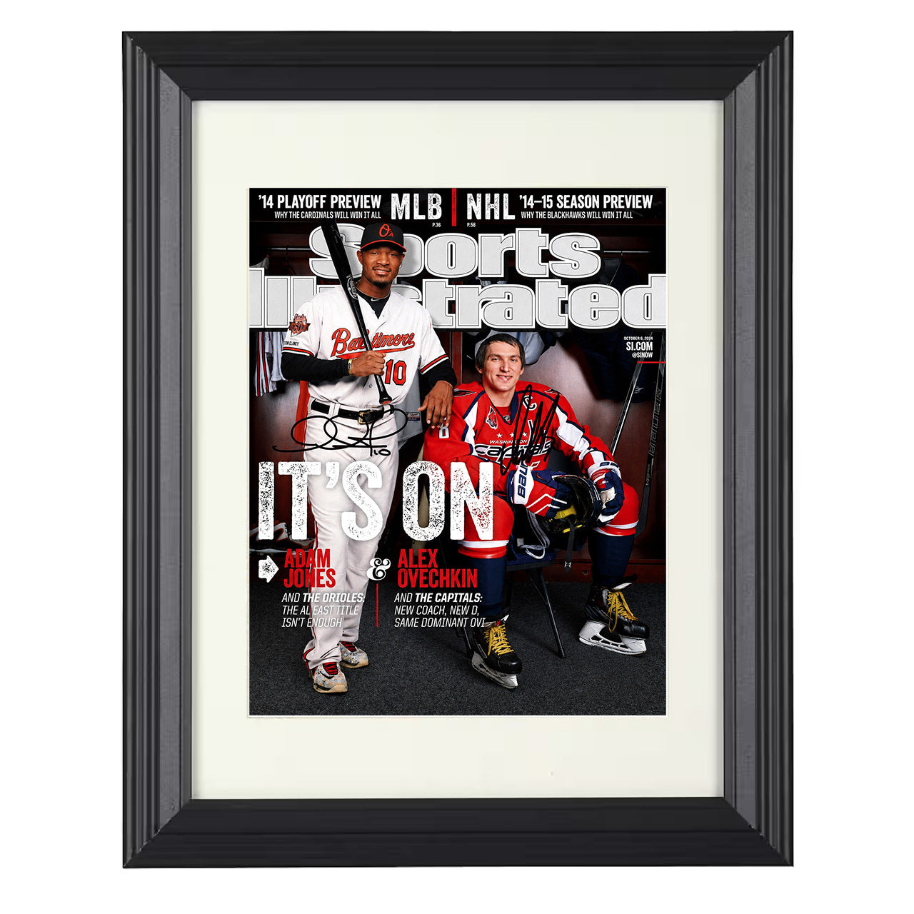 Adam Jones and Alex Ovechkin - Cross-sport feature SI cover 2014 8x10 black beveled framed baseball wall art