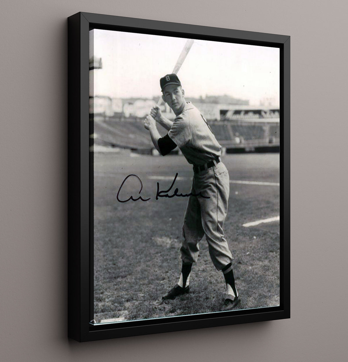 Al Kaline - Black and white full-length batting stance 8x10 Framed Canvas baseball wall art