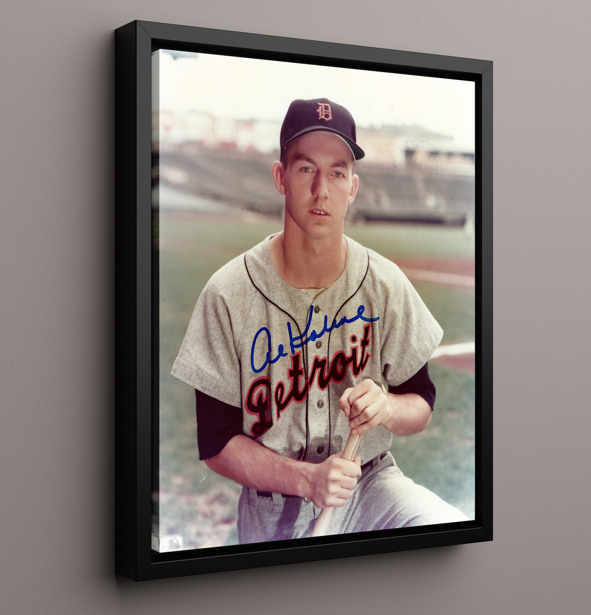 Al Kaline - Kneeling bat pose color 8x10 Framed Canvas baseball wall art