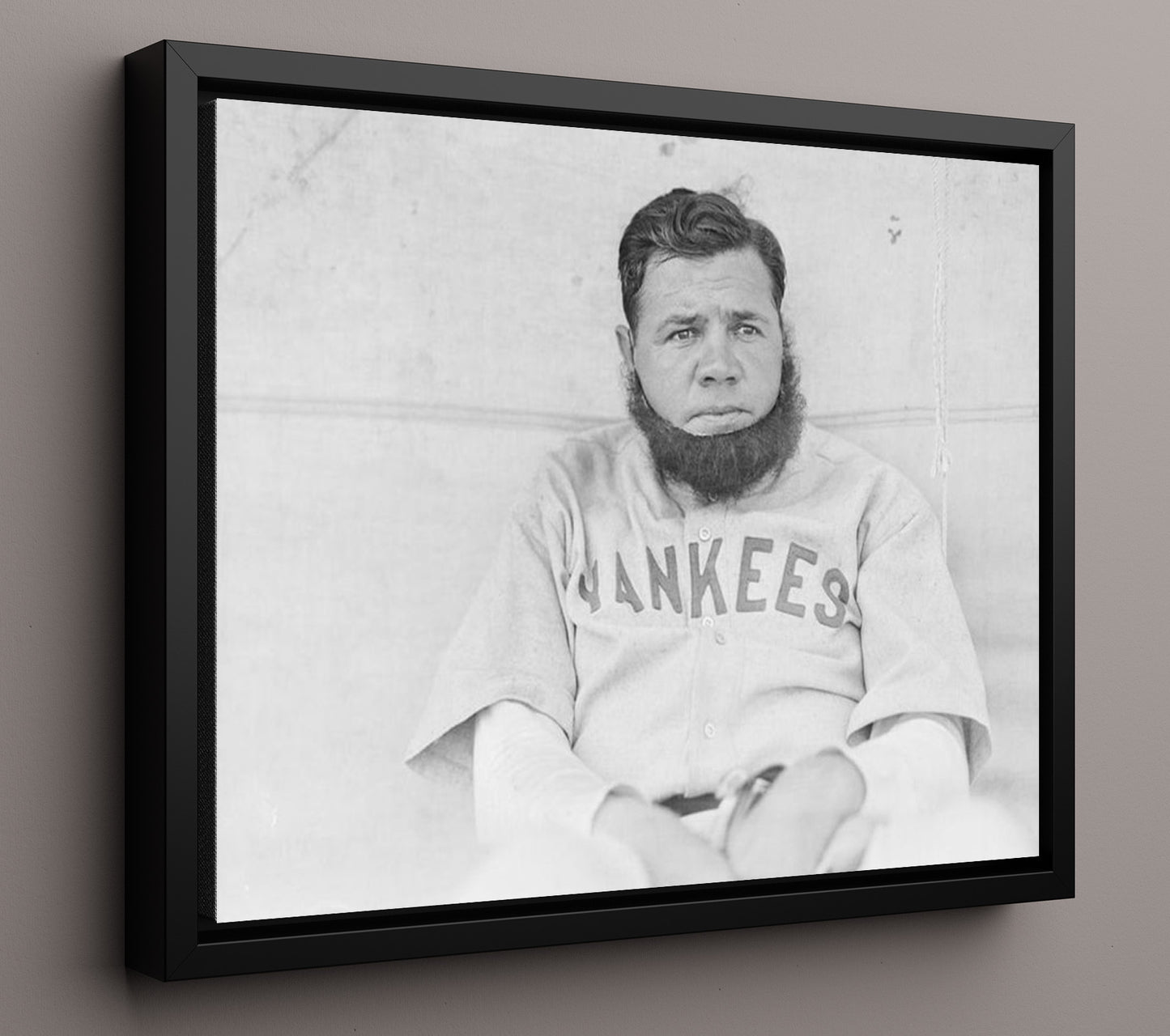 Babe Ruth - Yankees Dugout Beard Gag 8x10 Framed Canvas baseball wall art