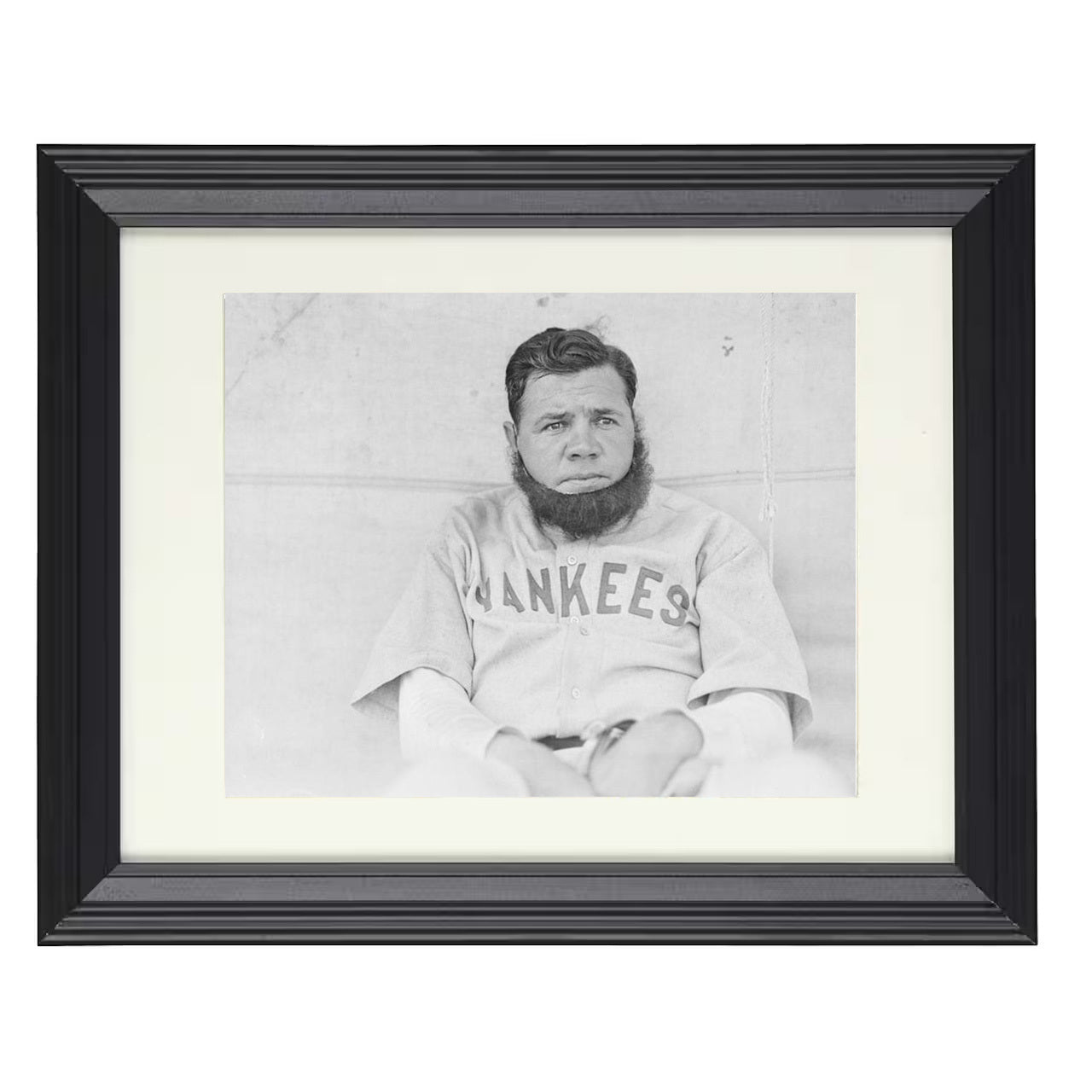 Babe Ruth - Yankees Dugout Beard Gag Spotlight 8x10 black beveled framed baseball wall art