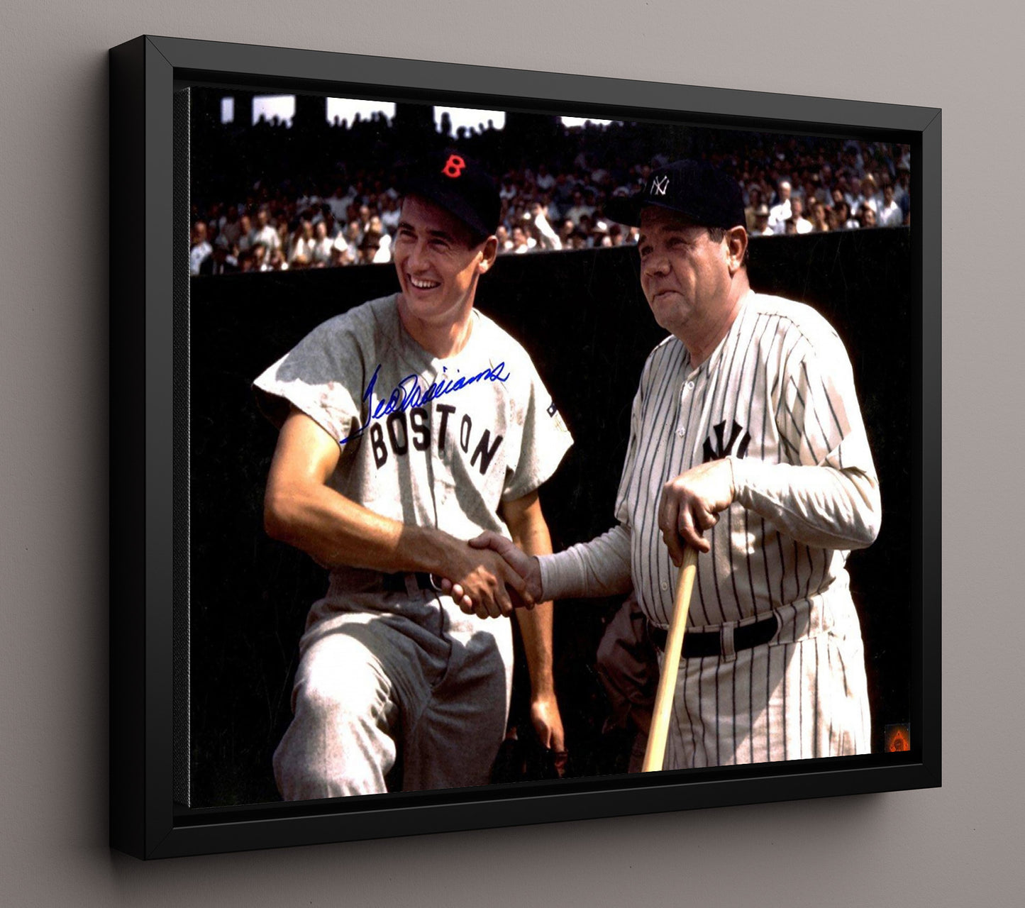 Babe Ruth and Ted Williams - Dugout Handshake 8x10 Framed Canvas baseball wall art