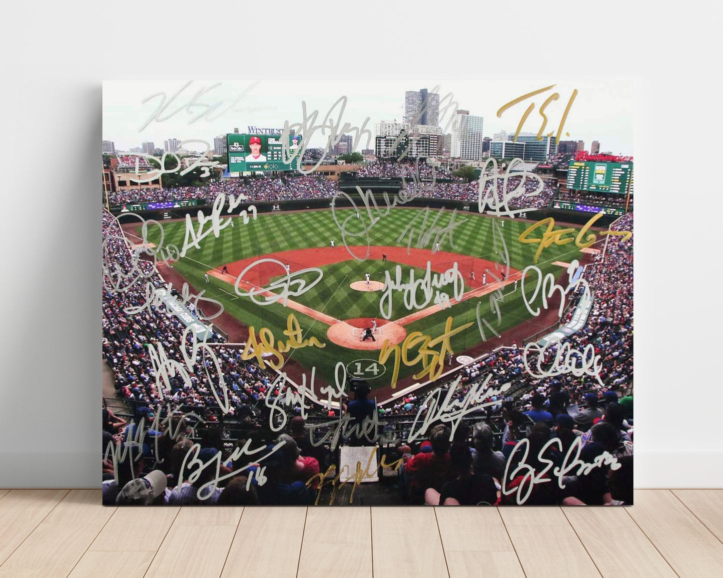 Chicago Cubs - 2016 Team Autograph Panorama Baseball Wall Art 16x20 Unframed Print wall art print – Baseball Wall Art decor