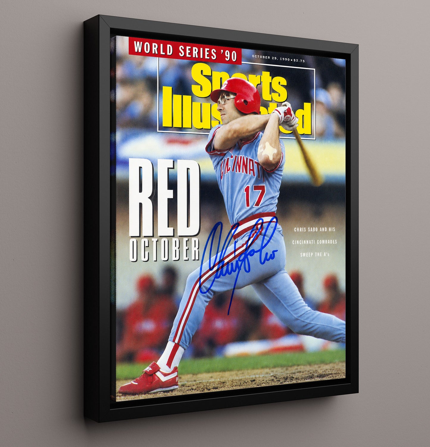 Chris Sabo - Red October Swing SI Cover 1990 8x10 Framed Canvas baseball wall art