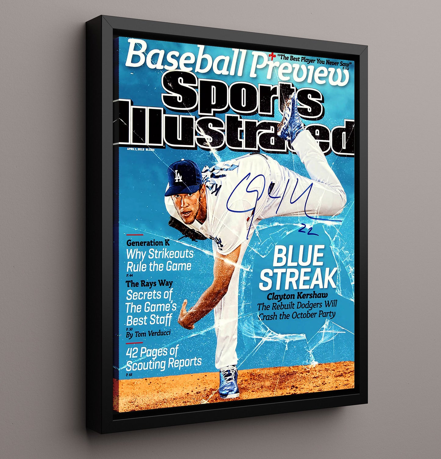 Clayton Kershaw - 2013 SI Cover Los Angeles Legend Blue Streak 8x10 Framed Canvas baseball wall art
