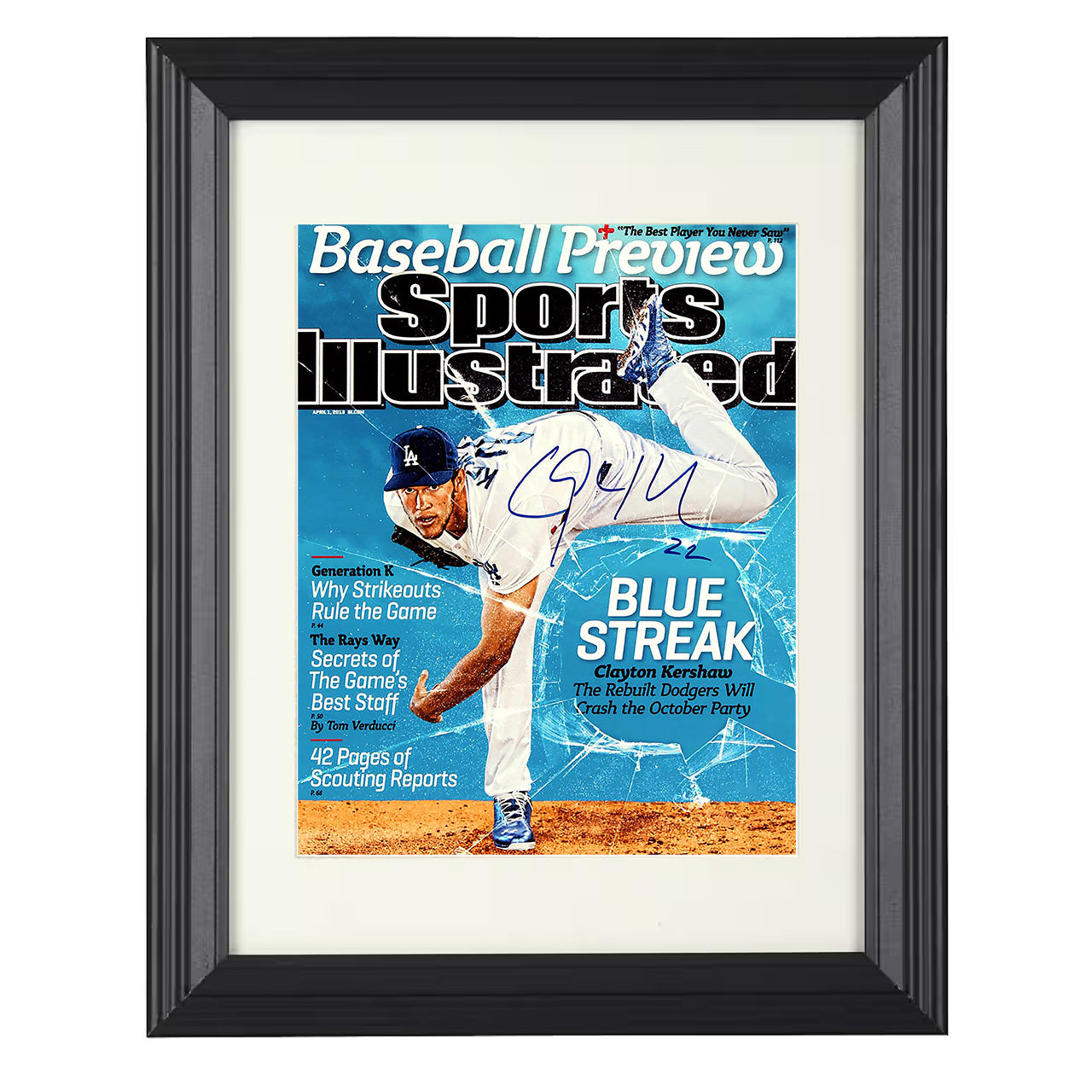 Clayton Kershaw - 2013 SI Cover Los Angeles Legend Blue Streak Spotlight 8x10 black beveled framed baseball wall art