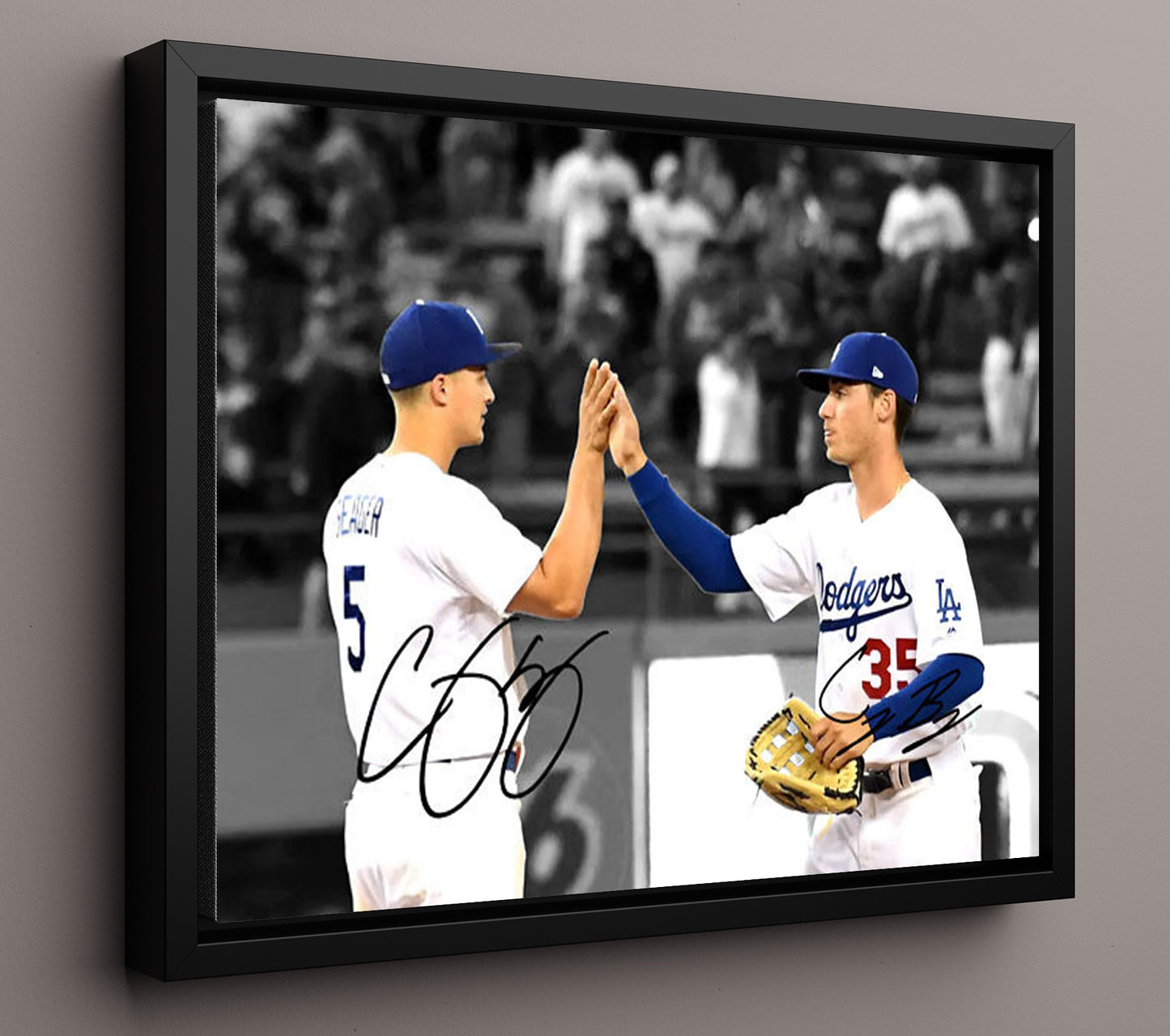 Corey Seager and Cody Bellinger - On Field Celebration 8x10 Framed Canvas baseball wall art