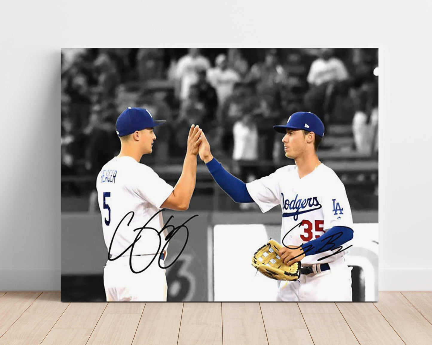 Corey Seager and Cody Bellinger - On Field Celebration Baseball Wall Art 16x20 Unframed Print wall art print – Baseball Wall Art decor