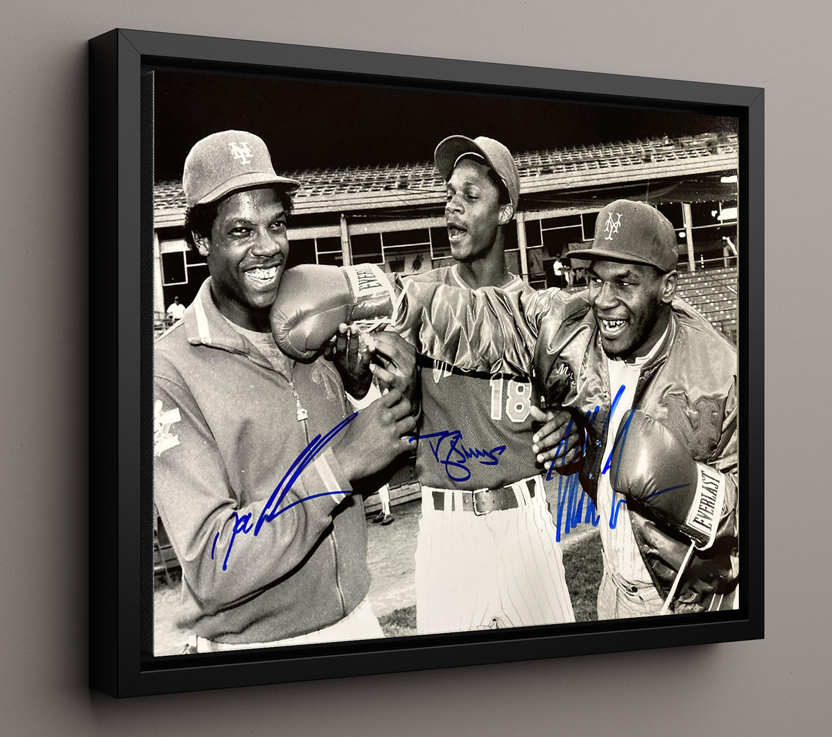 Doc Gooden and Darryl Strawberry and Mike Tyson - Boxing Gloves Mets Dugout 8x10 Framed Canvas baseball wall art