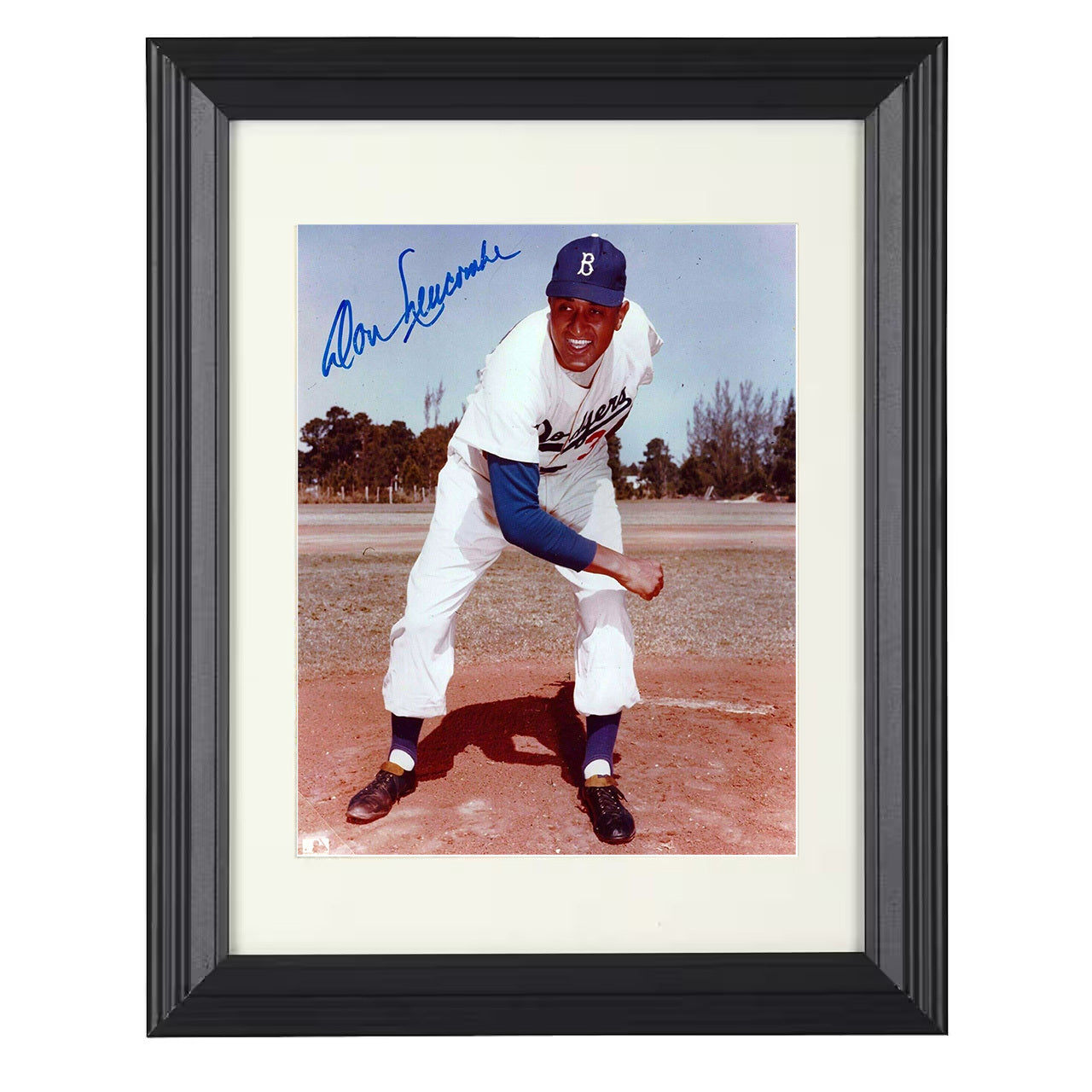 Don Newcombe - Fielding Pose 8x10 black beveled framed baseball wall art