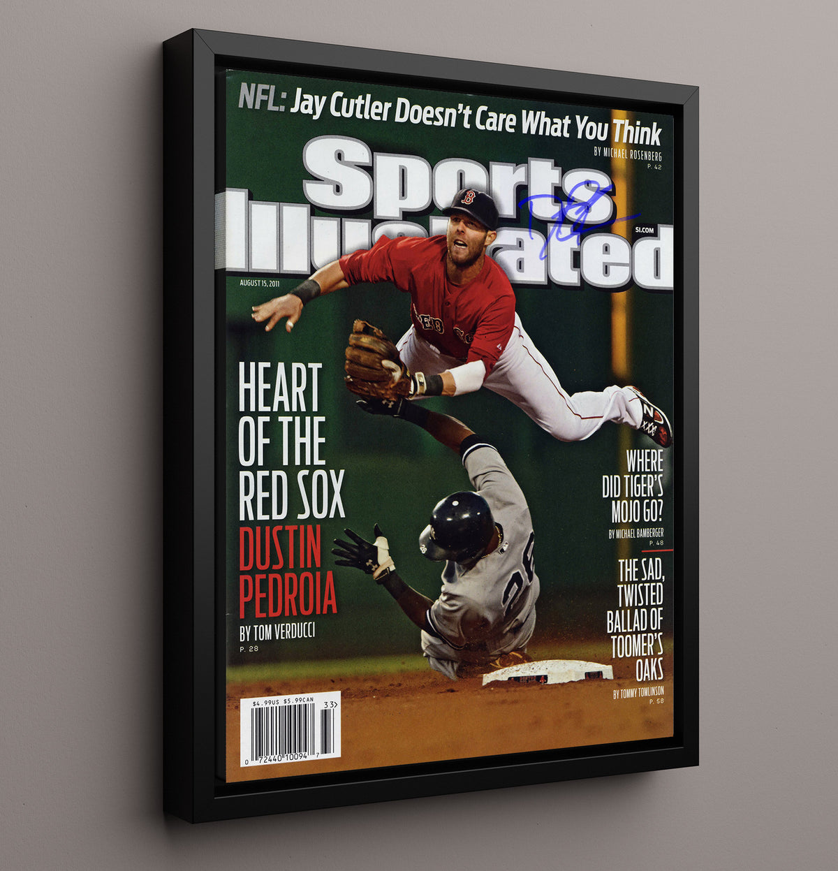 Dustin Pedroia - Diving play at second base SI Cover 2011 8x10 Framed Canvas baseball wall art