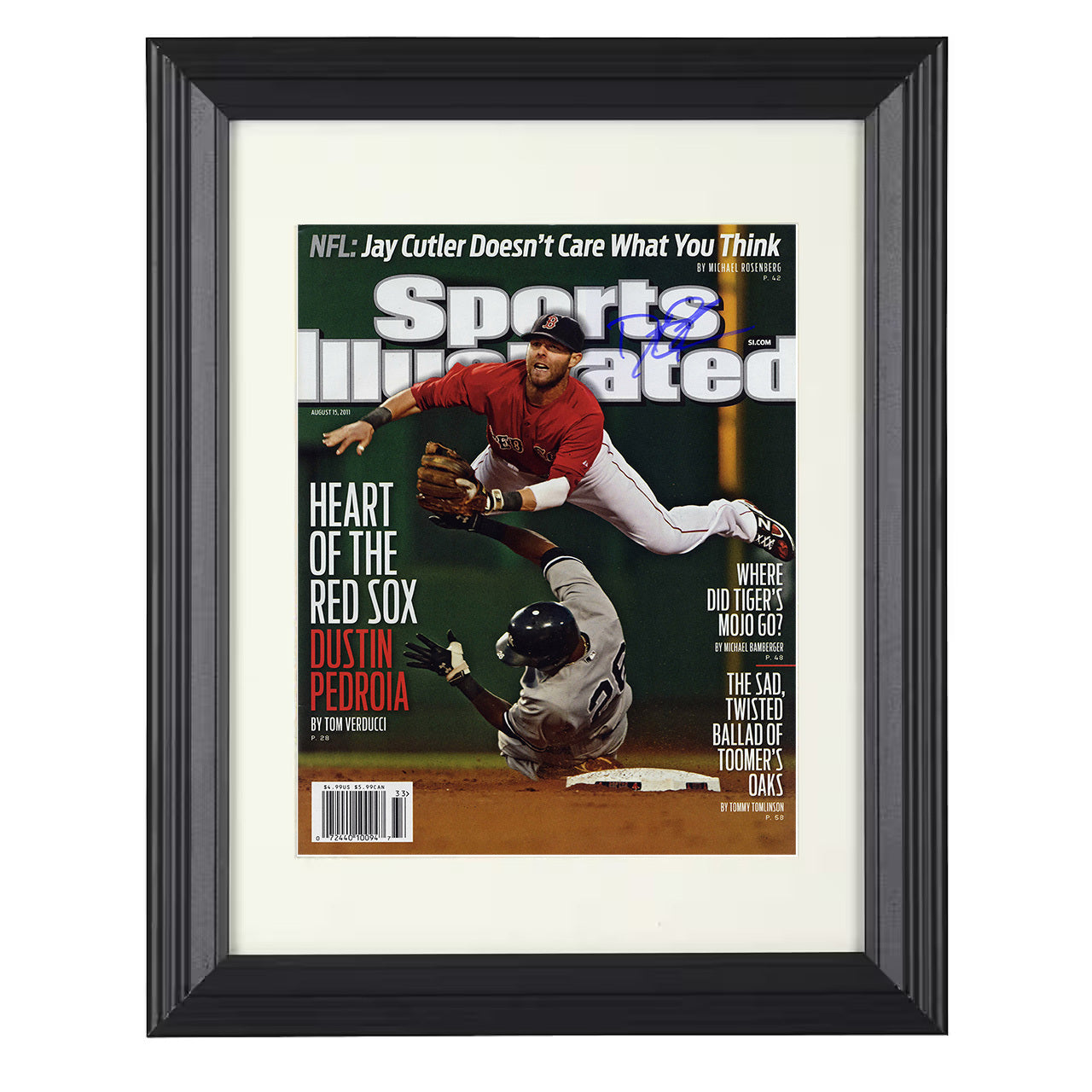 Dustin Pedroia - Diving play at second base SI Cover 2011 8x10 black beveled framed baseball wall art