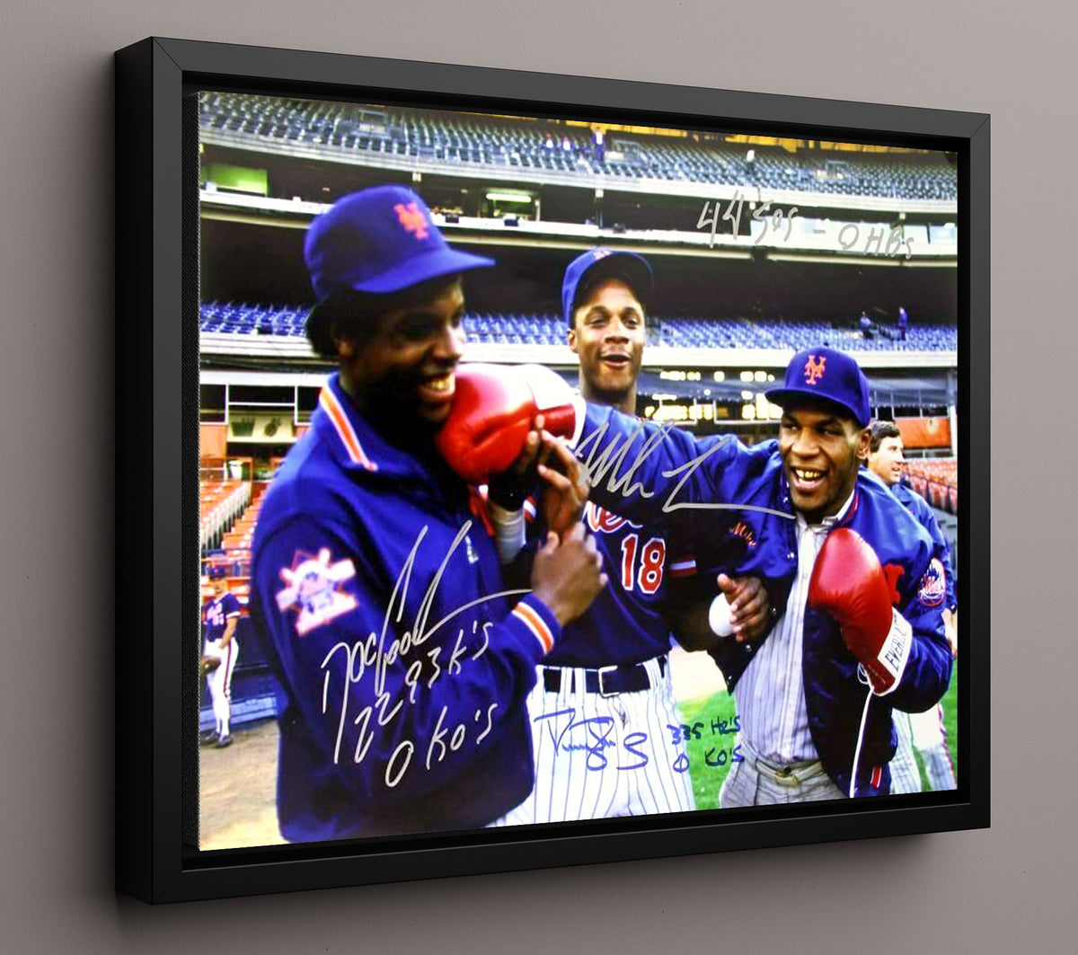 Dwight Gooden and Darryl Strawberry - With Mike Tyson Queens Power Trio 8x10 Framed Canvas baseball wall art