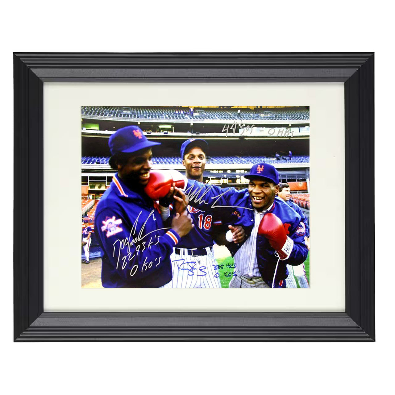 Dwight Gooden and Darryl Strawberry - With Mike Tyson Queens Power Trio 8x10 black beveled framed baseball wall art