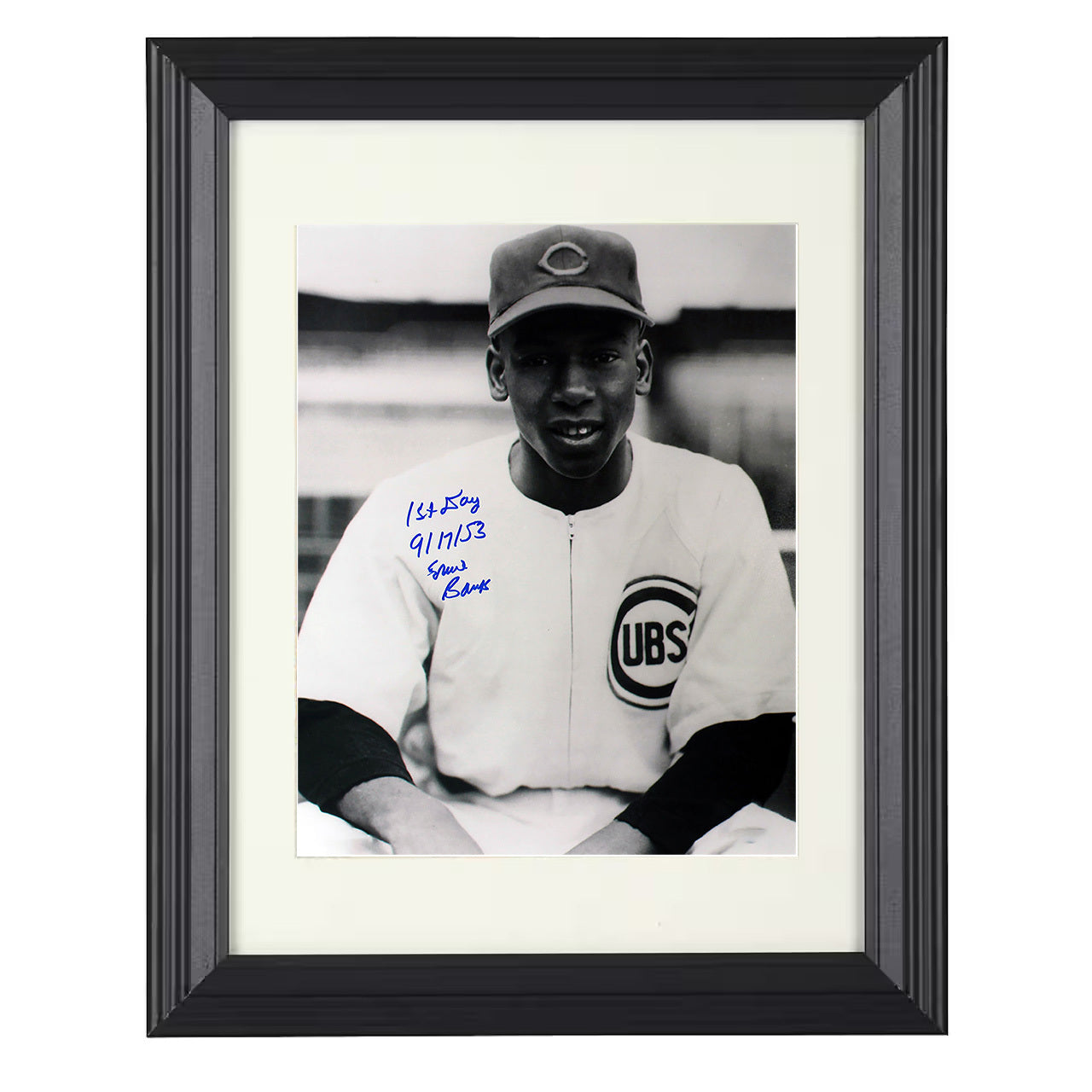 Ernie Banks - Chicago baseball debut day 1953 8x10 black beveled framed baseball wall art