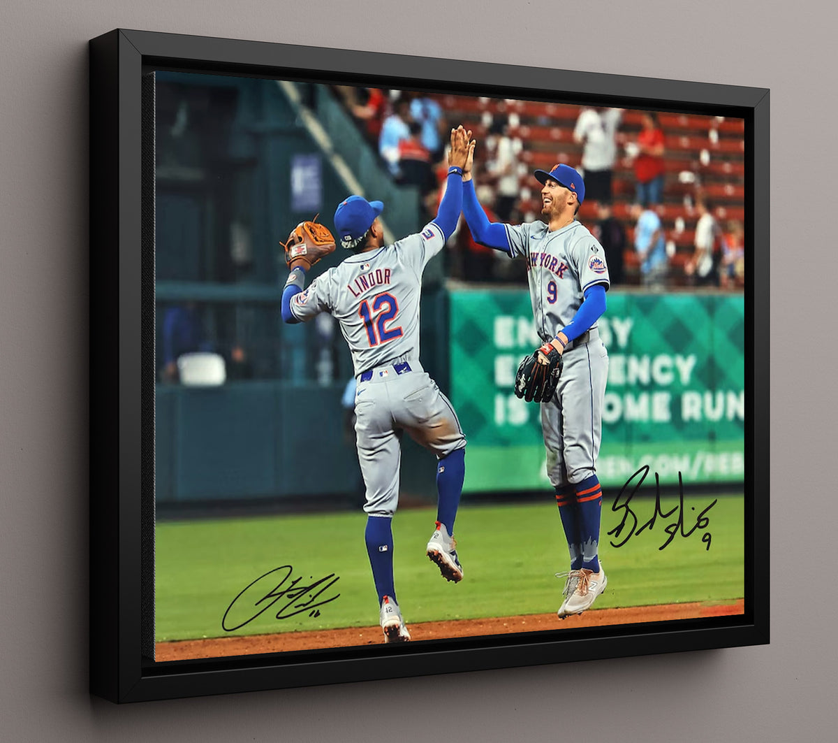 Francisco Lindor and Brandon Nimmo - Post Win High Five 8x10 Framed Canvas baseball wall art