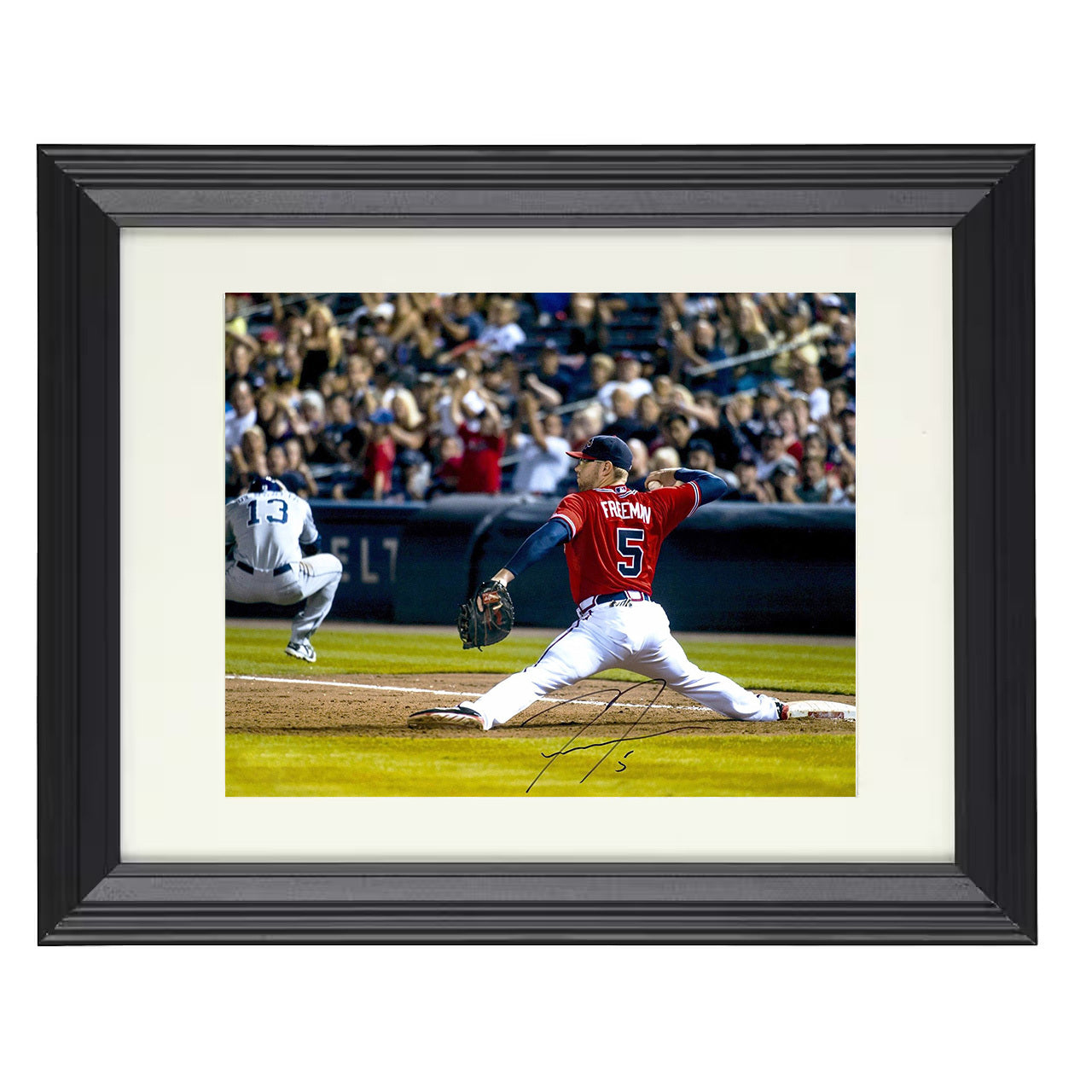 Freddie Freeman - Stretch at First Base 8x10 black beveled framed baseball wall art