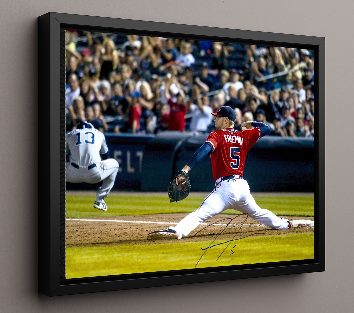 Freddie Freeman - Stretch at First Base 8x10 Framed Canvas baseball wall art