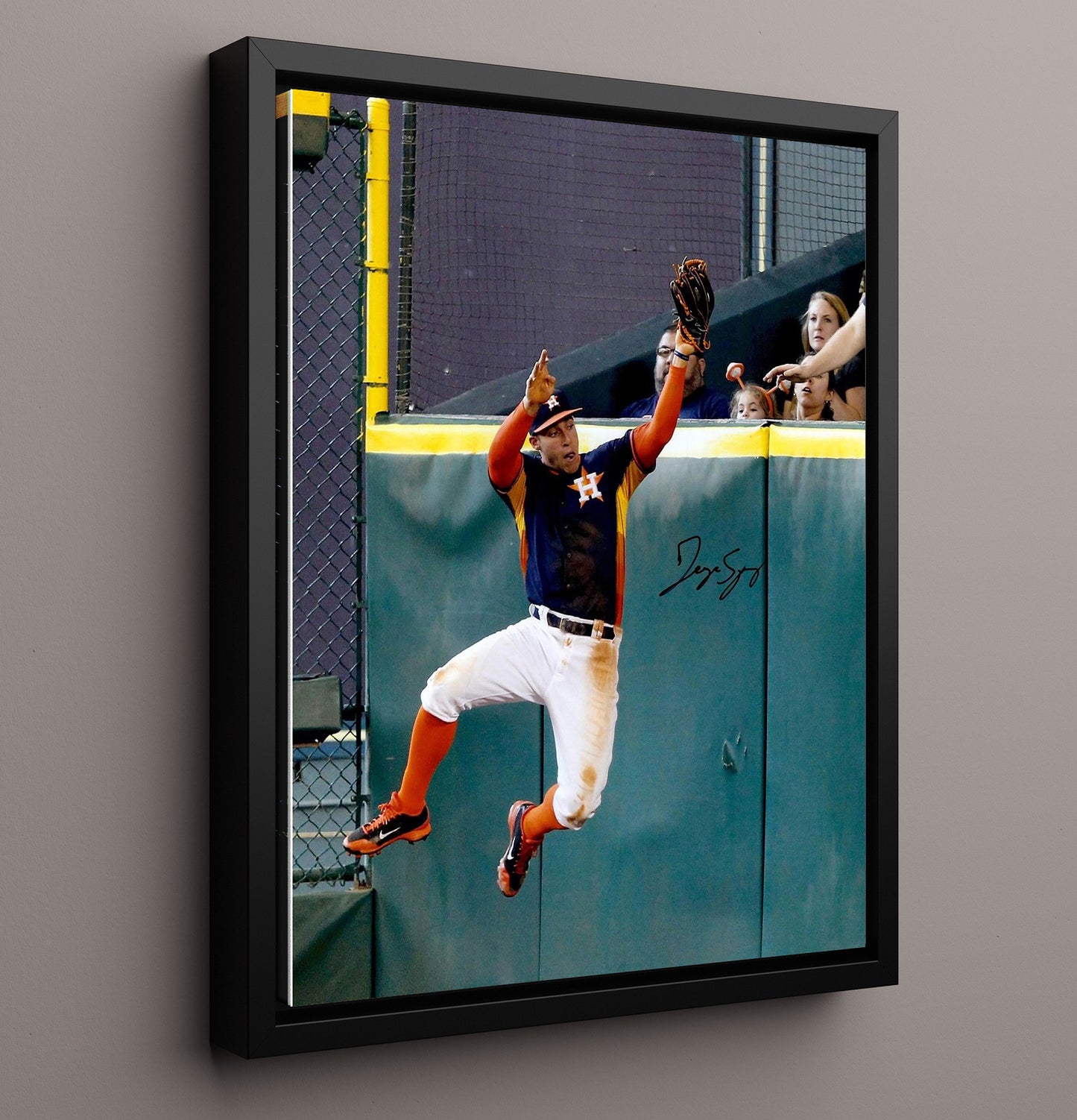 George Springer - Astros Wall Catch Signed 8x10 Framed Canvas baseball wall art