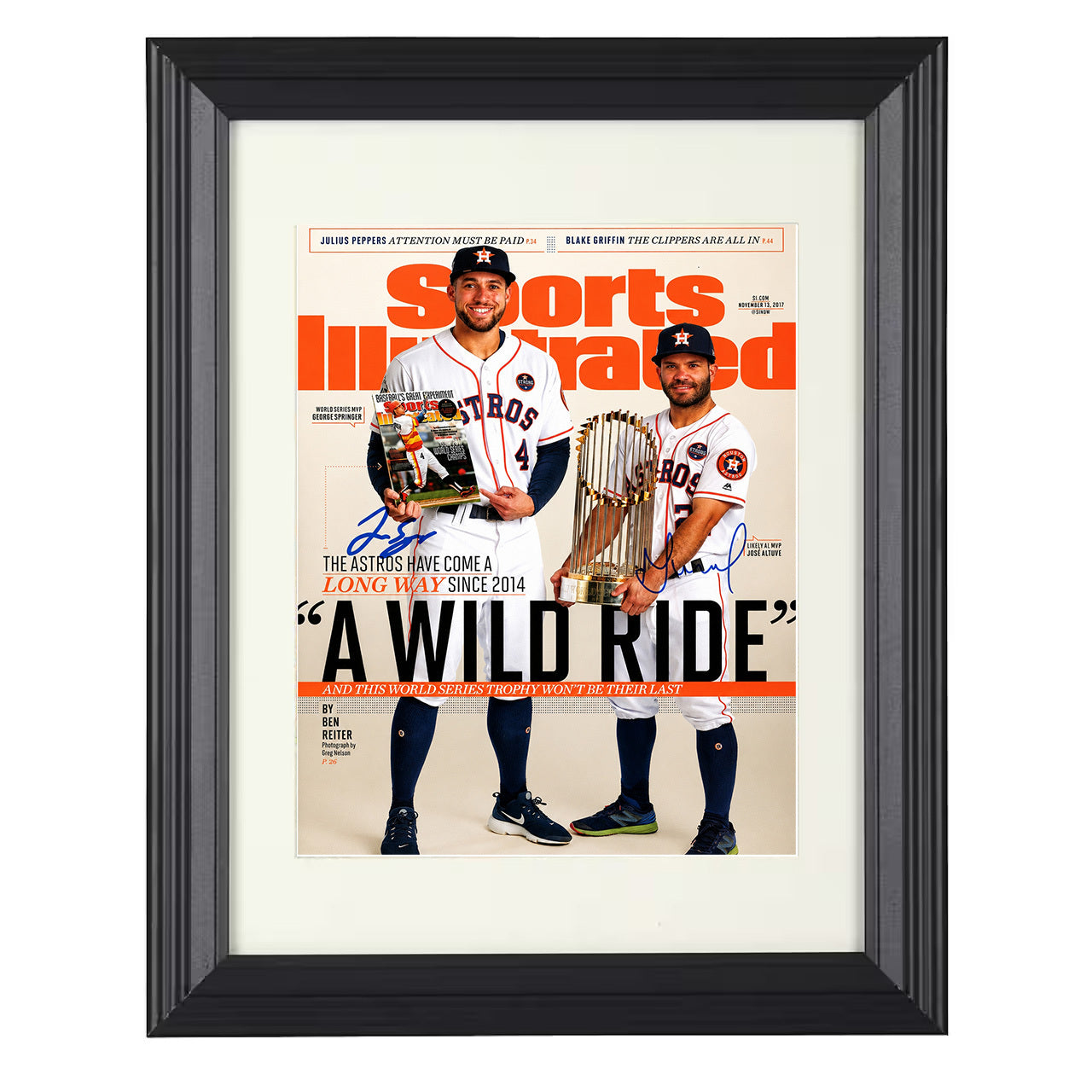 George Springer and Jose Altuve - Houston baseball SI cover 2017 8x10 black beveled framed baseball wall art
