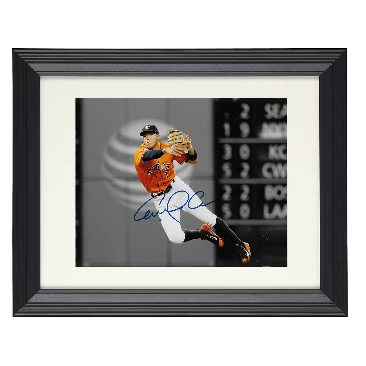 Houston Astros - Carlos Correa-Autographed Diving Throw -Landscape 8x10 black beveled framed baseball wall art