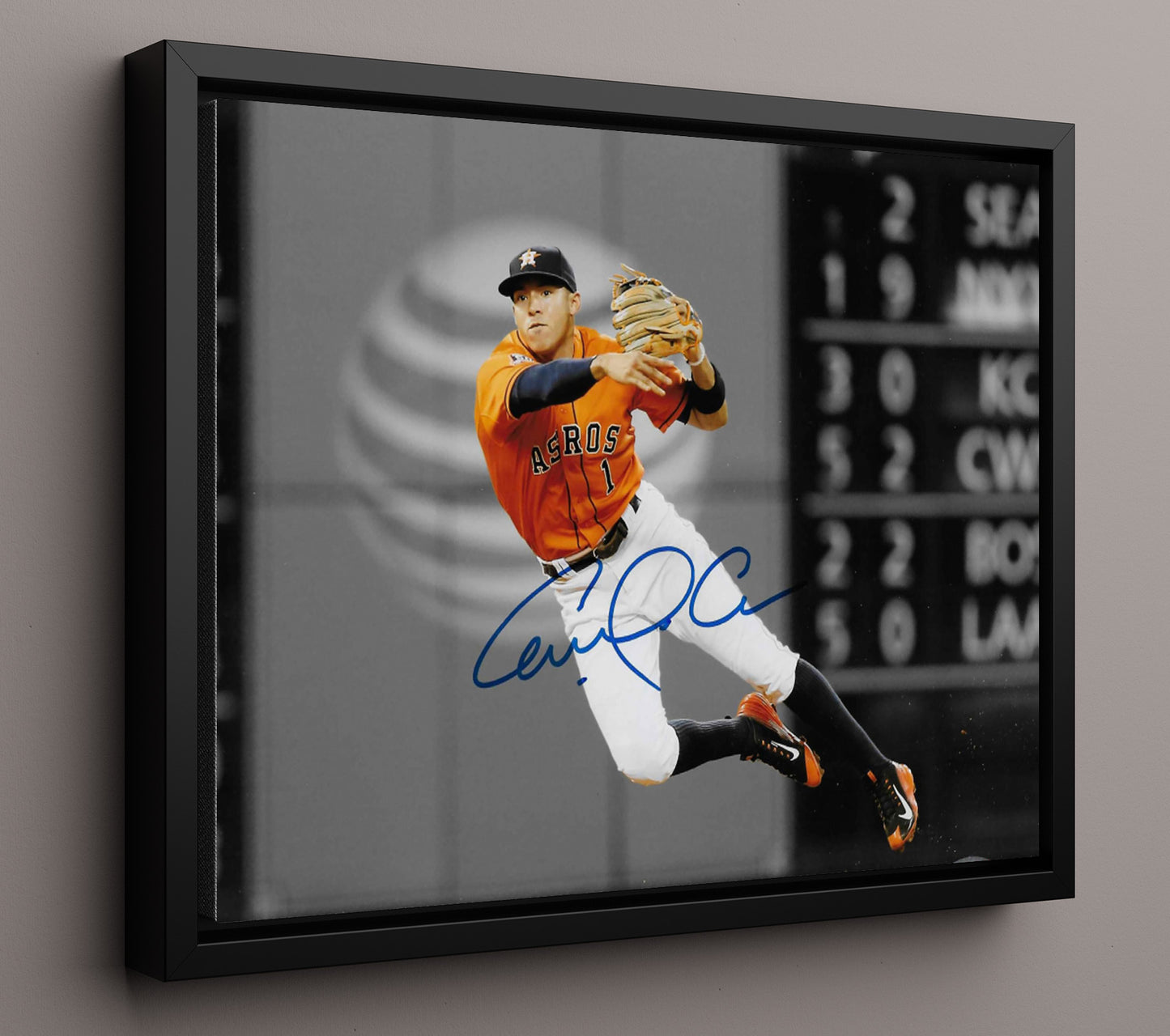 Houston Baseball - Carlos Correa - Autographed Diving Throw 8x10 Framed Canvas baseball wall art