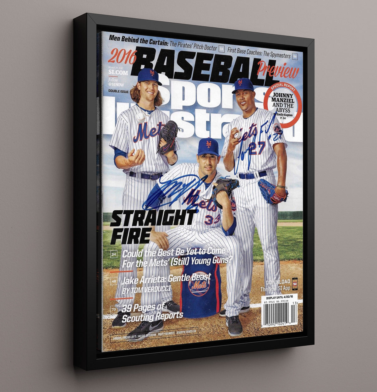 Jacob deGrom Matt Harvey Jeurys Familia - Mets young rotation baseball preview SI cover 2016 8x10 Framed Canvas baseball wall art