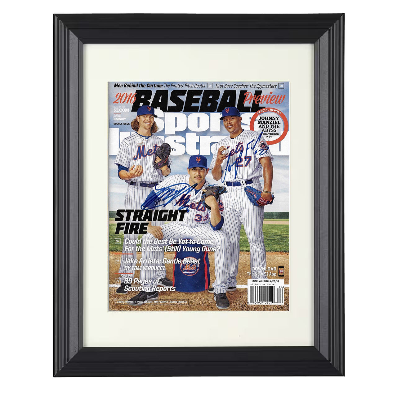 Jacob deGrom Matt Harvey Jeurys Familia - Mets young - SI cover 2016 8x10 black beveled framed baseball wall art