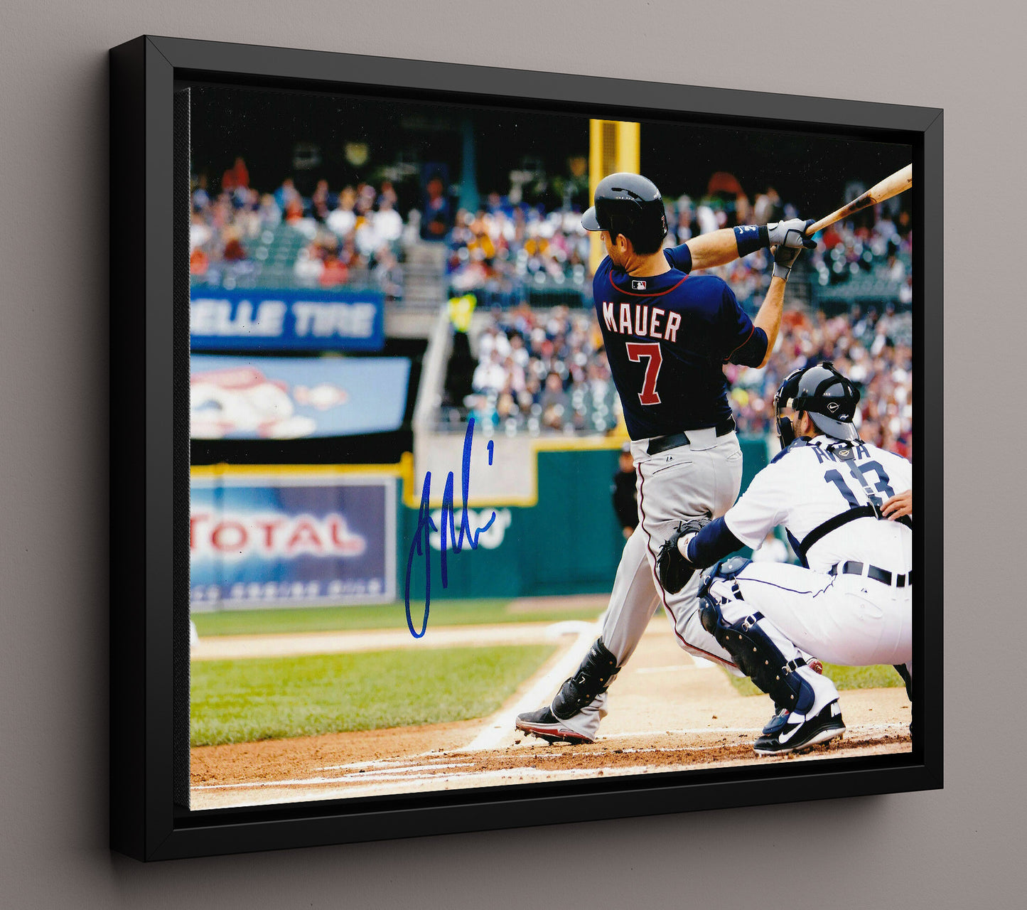 Joe Mauer - Making Contact at the Plate 8x10 Framed Canvas baseball wall art