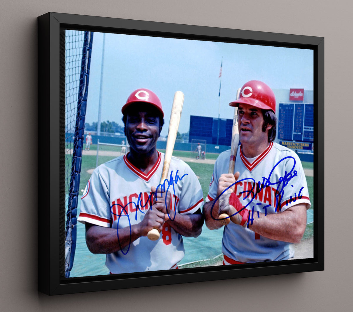 Joe Morgan and Pete Rose - Big Red Machine Bat Pose 8x10 Framed Canvas baseball wall art