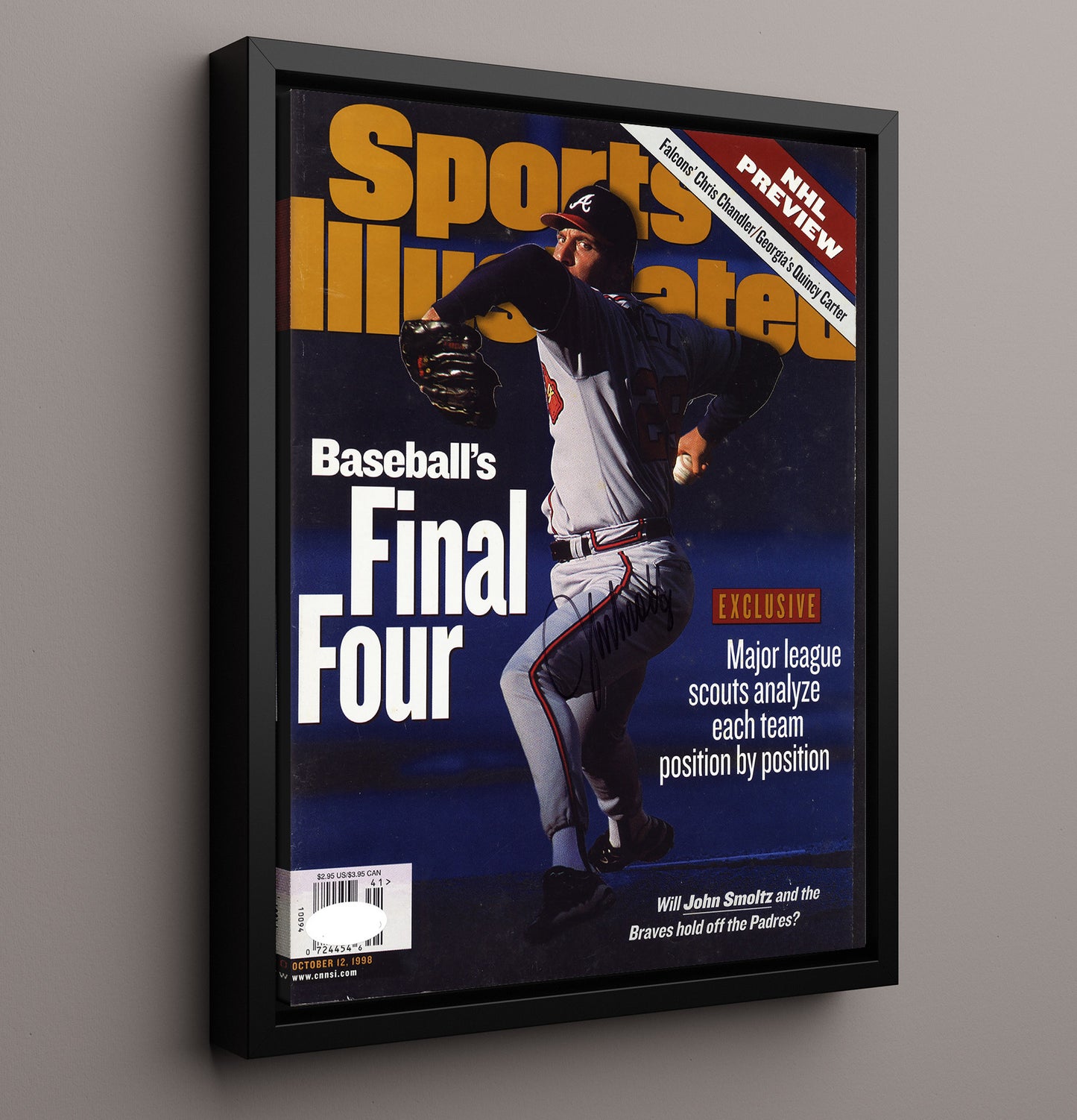 John Smoltz - Postseason Command SI Cover 1998 8x10 Framed Canvas baseball wall art