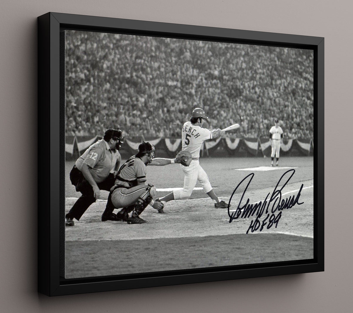 Johnny Bench - At Bat Hall of Fame Inscription 8x10 Framed Canvas baseball wall art