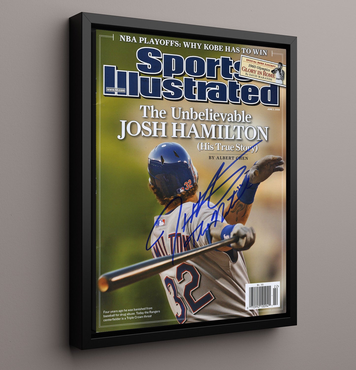 Josh Hamilton - 2008 Comeback Season SI Cover Action 8x10 Framed Canvas baseball wall art