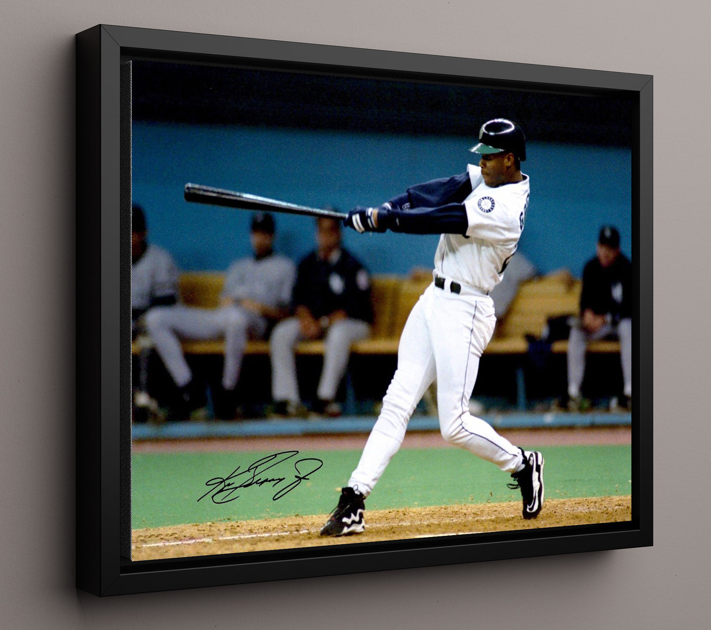 Ken Griffey Jr - left-handed Swing follow-through 8x10 Framed Canvas baseball wall art