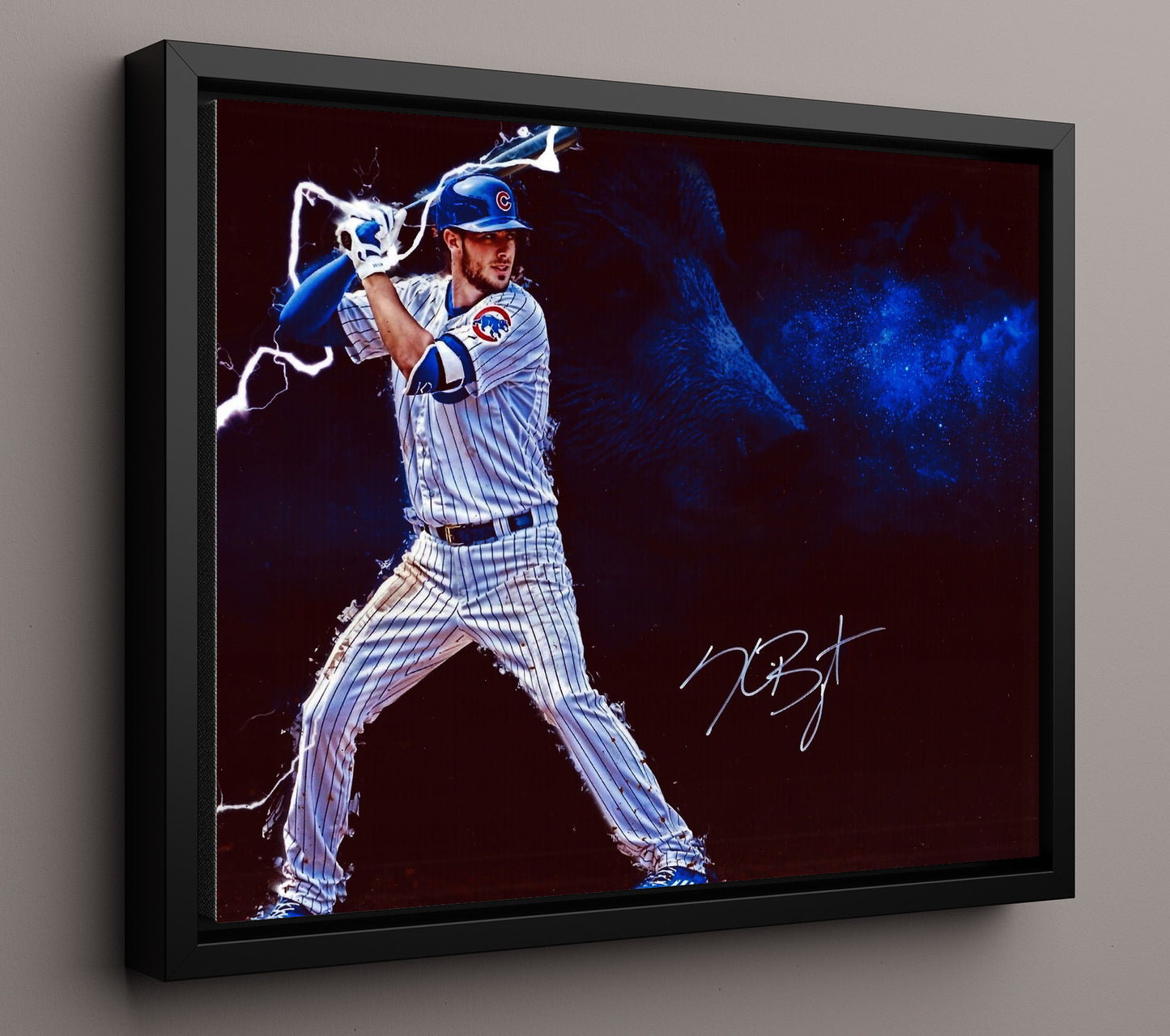 Kris Bryant - Lightning Effect Swing 8x10 Framed Canvas baseball wall art