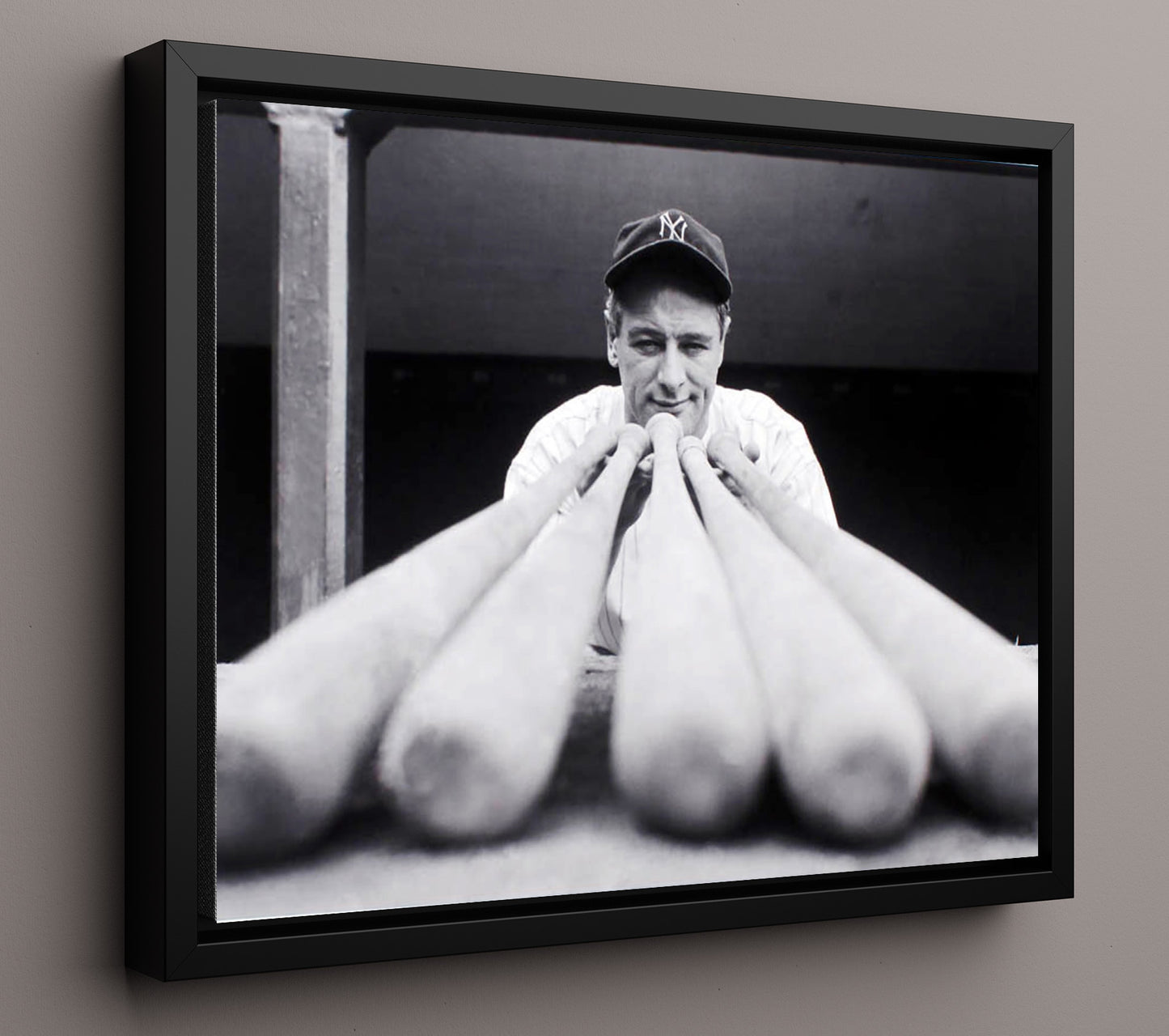 Lou Gehrig - Bats Pointed Toward Camera 8x10 Framed Canvas baseball wall art