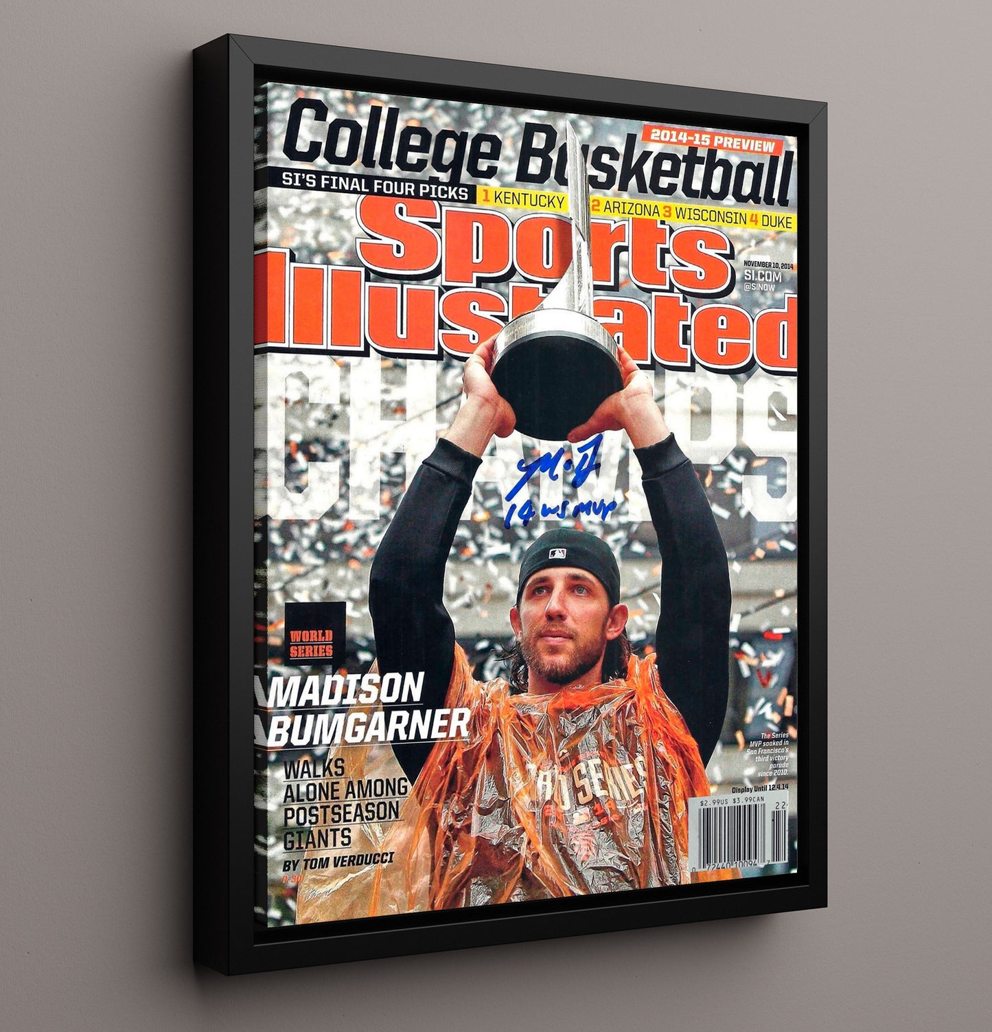 Madison Bumgarner - Series MVP Trophy SI Cover 2014 8x10 Framed Canvas baseball wall art