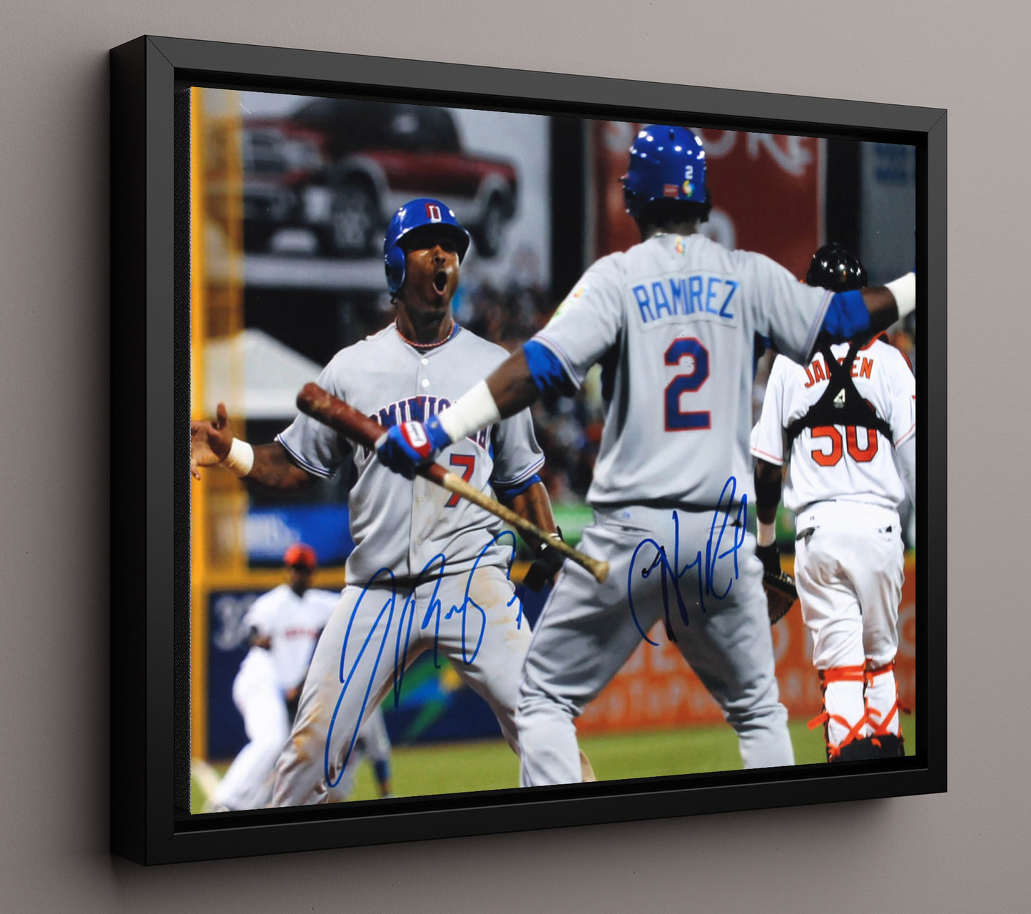 Manny Ramirez - Dugout Celebration Excitement 8x10 Framed Canvas baseball wall art