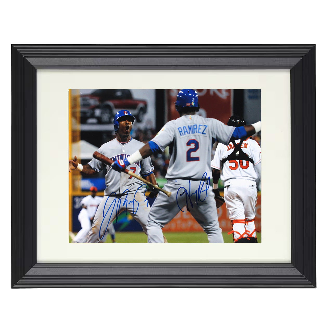 Manny Ramirez - Dugout Celebration Excitement 8x10 black beveled framed baseball wall art