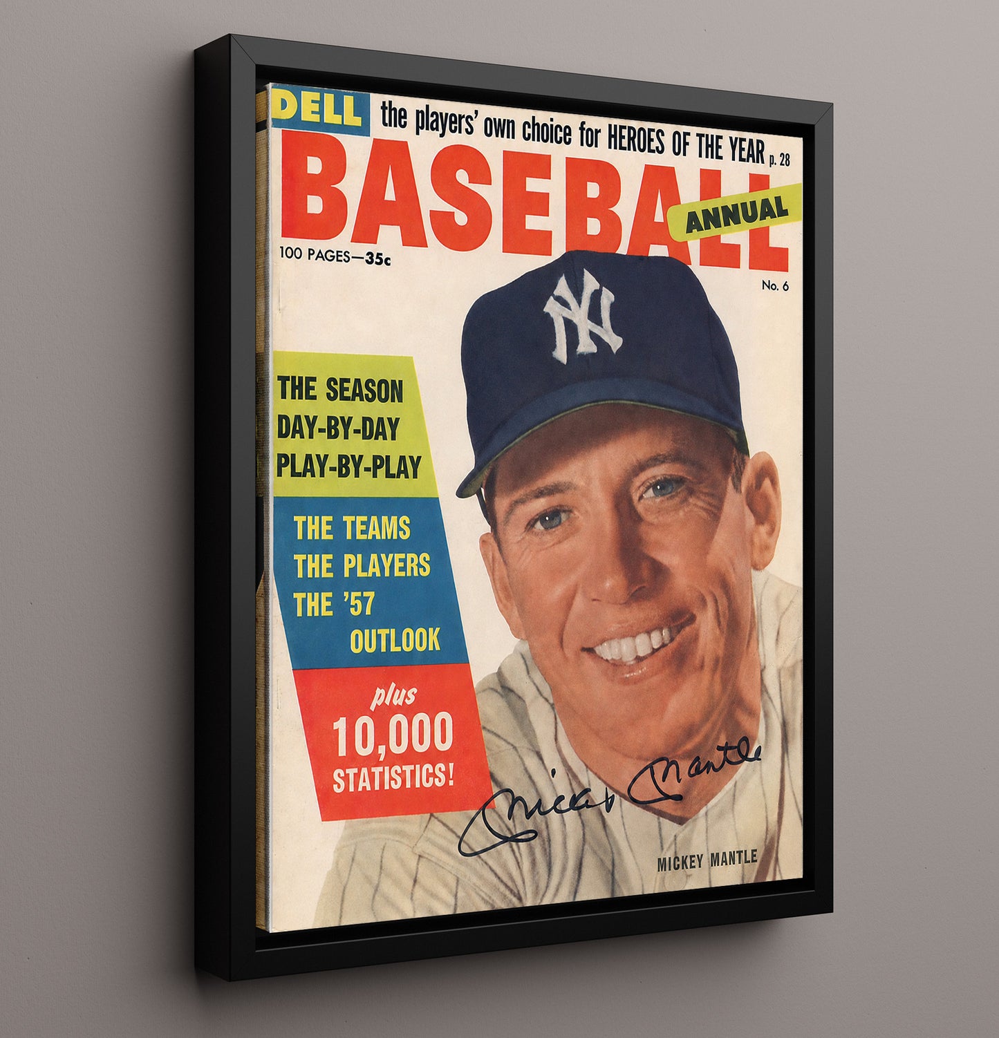 Mickey Mantle - 1957 Dell Baseball Annual New York Star 8x10 Framed Canvas baseball wall art