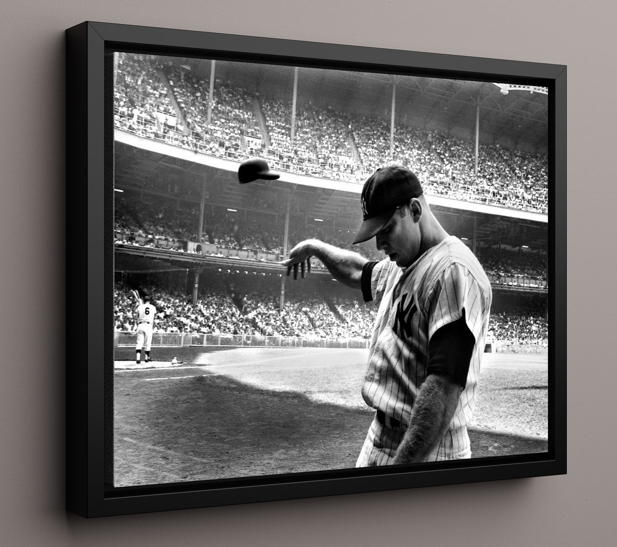 Mickey Mantle - Hat Toss at the Stadium 8x10 Framed Canvas baseball wall art
