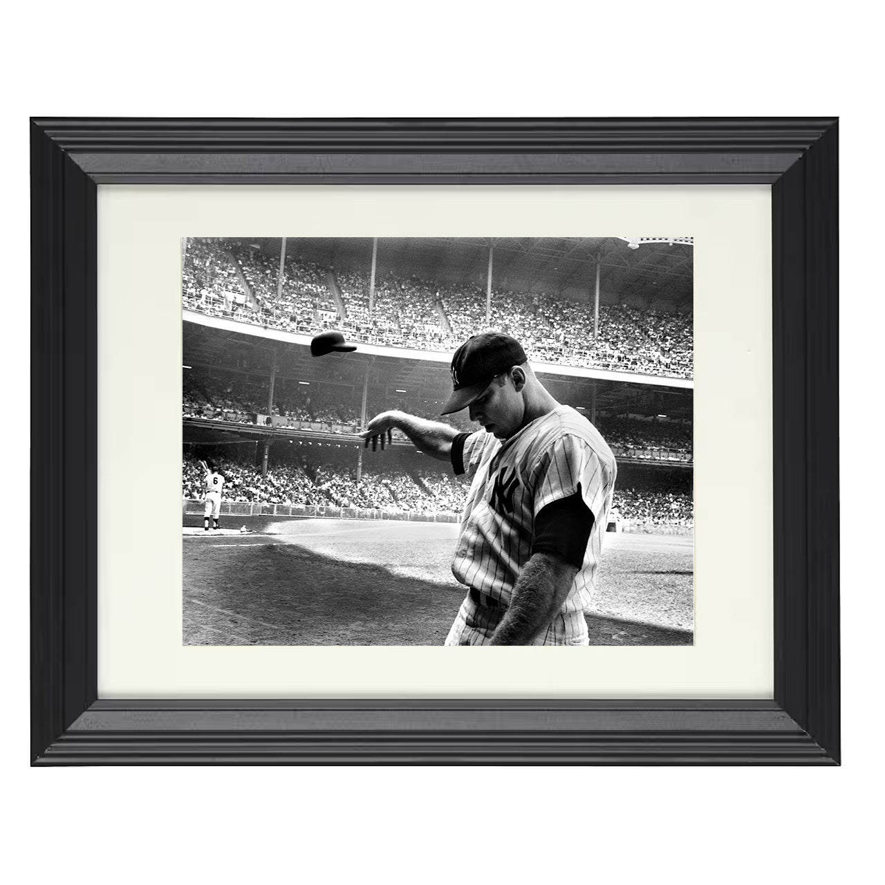 Mickey Mantle - Hat Toss at the Stadium Spotlight 8x10 black beveled framed baseball wall art