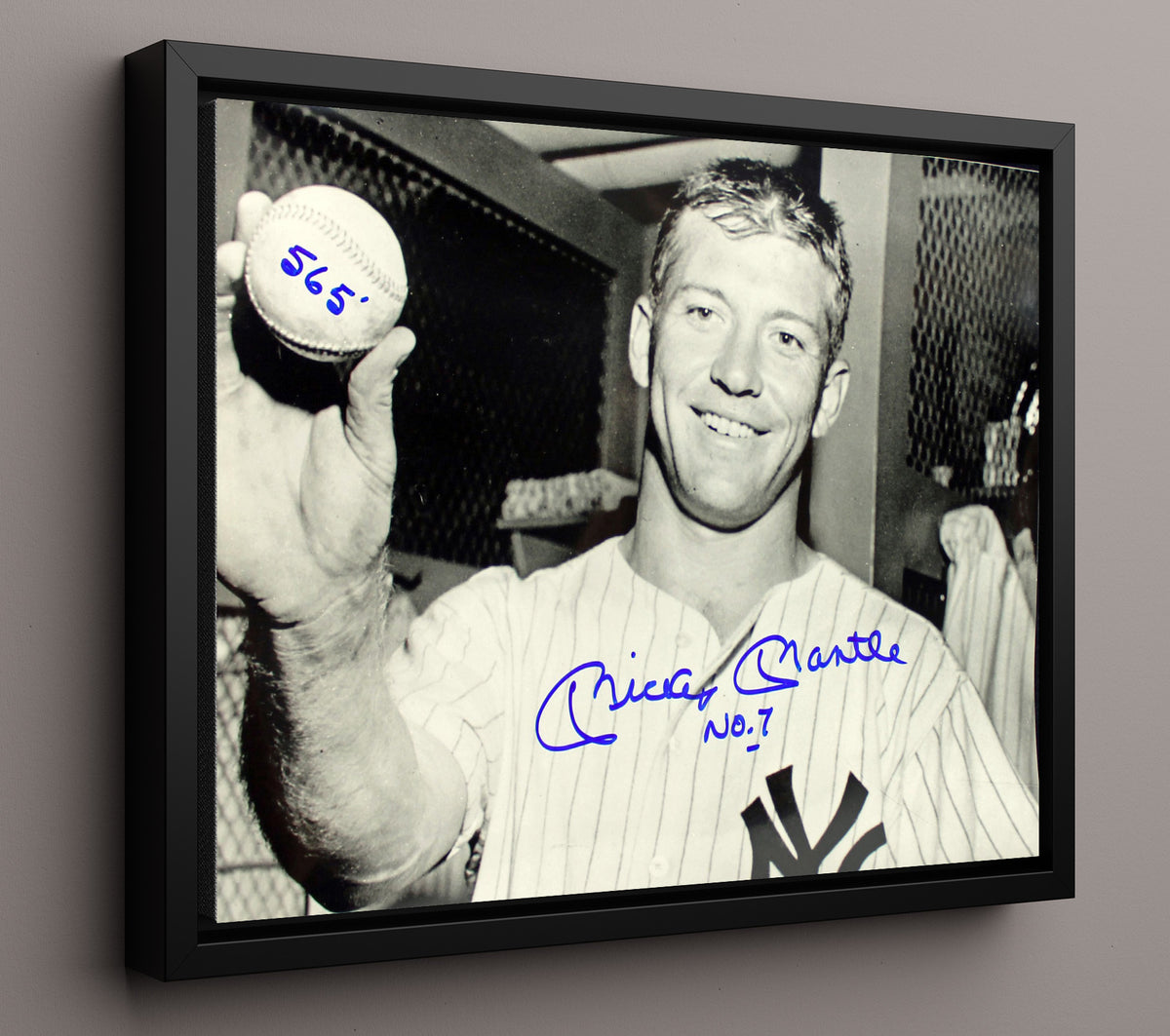 Mickey Mantle - Holding 565 Foot Home Run Ball 8x10 Framed Canvas baseball wall art